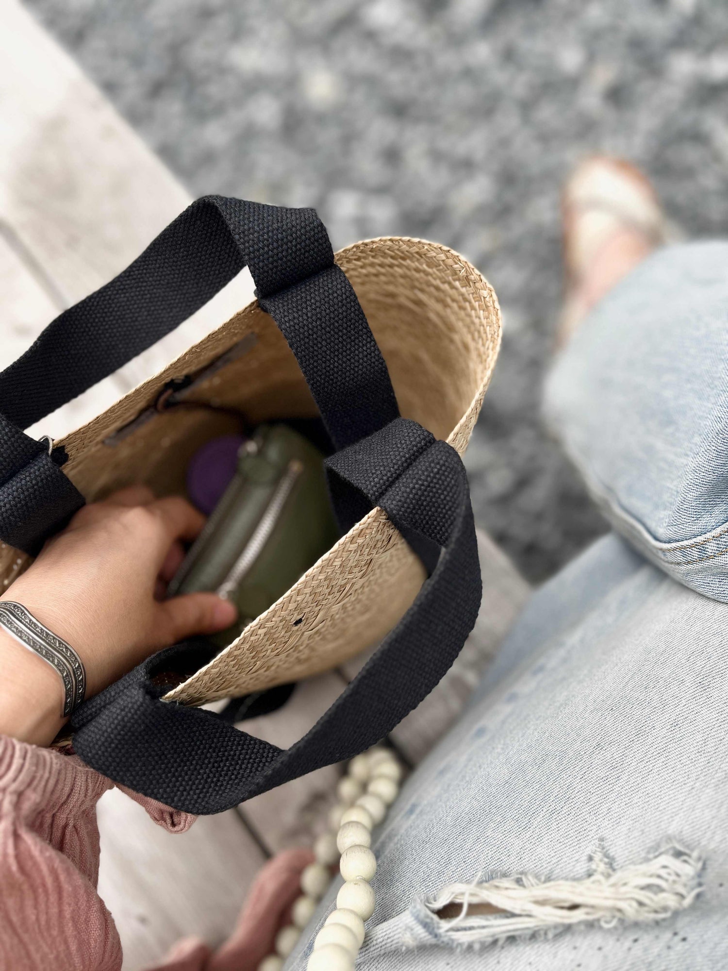 GUANABANA テープハンドル 2way かごバッグ Black & Navy