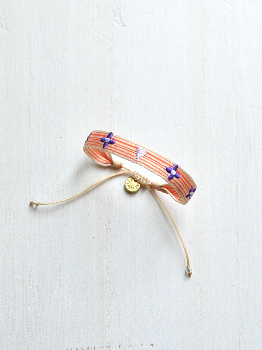 GUANABANA 手織りブレスレット MANTRA BEIGE & ORANGE STRIPES