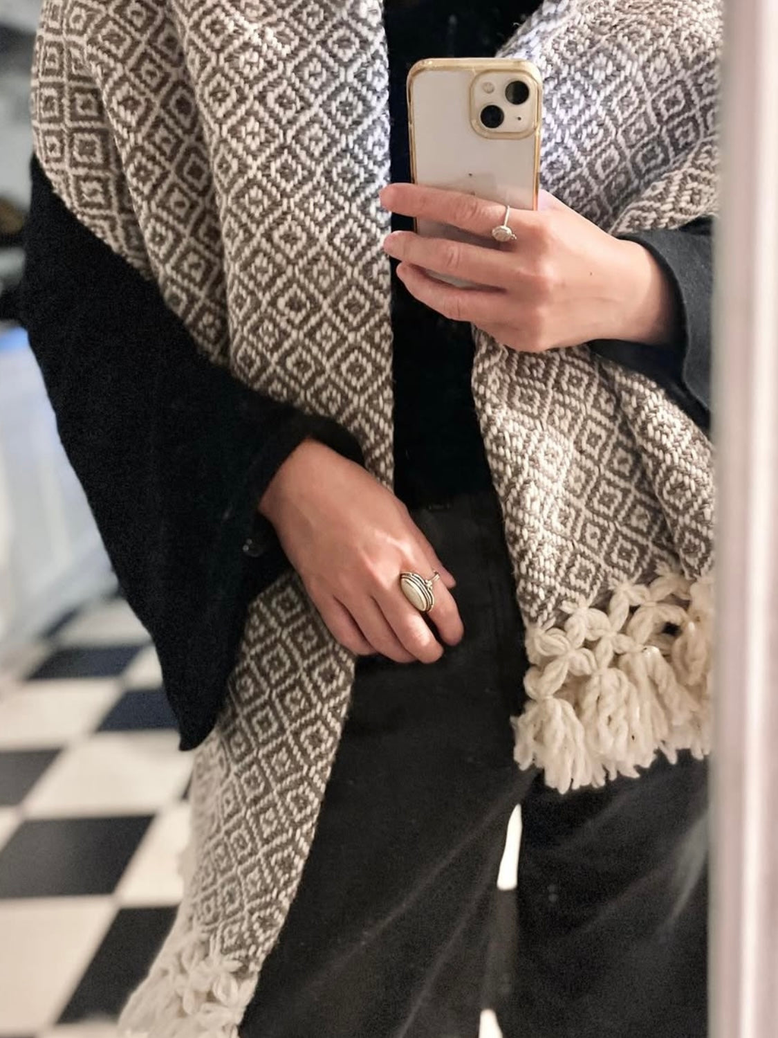 メキシコ ウール 大判ショール グレー