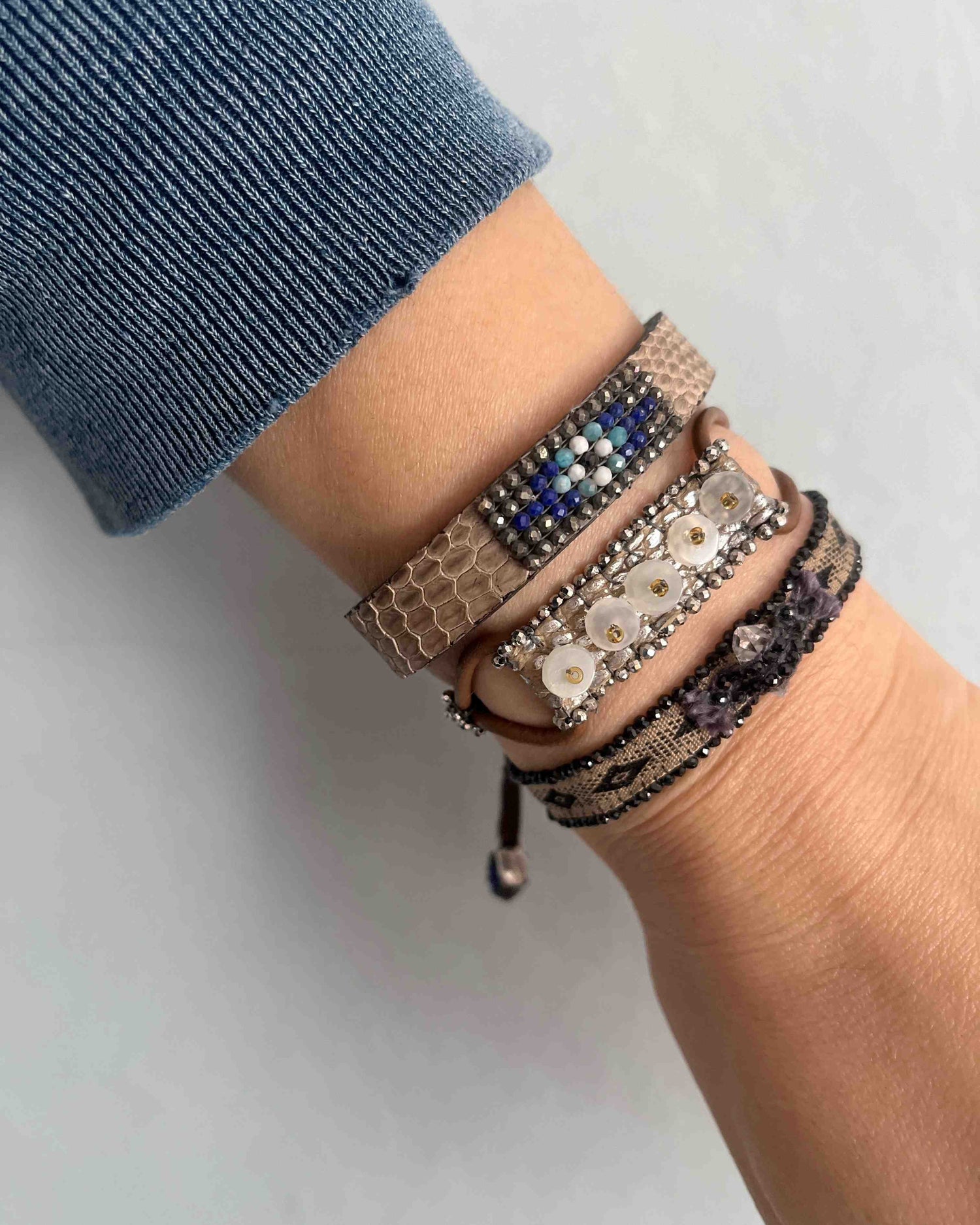 ハーキマーダイヤモンド 手織りブレスレット