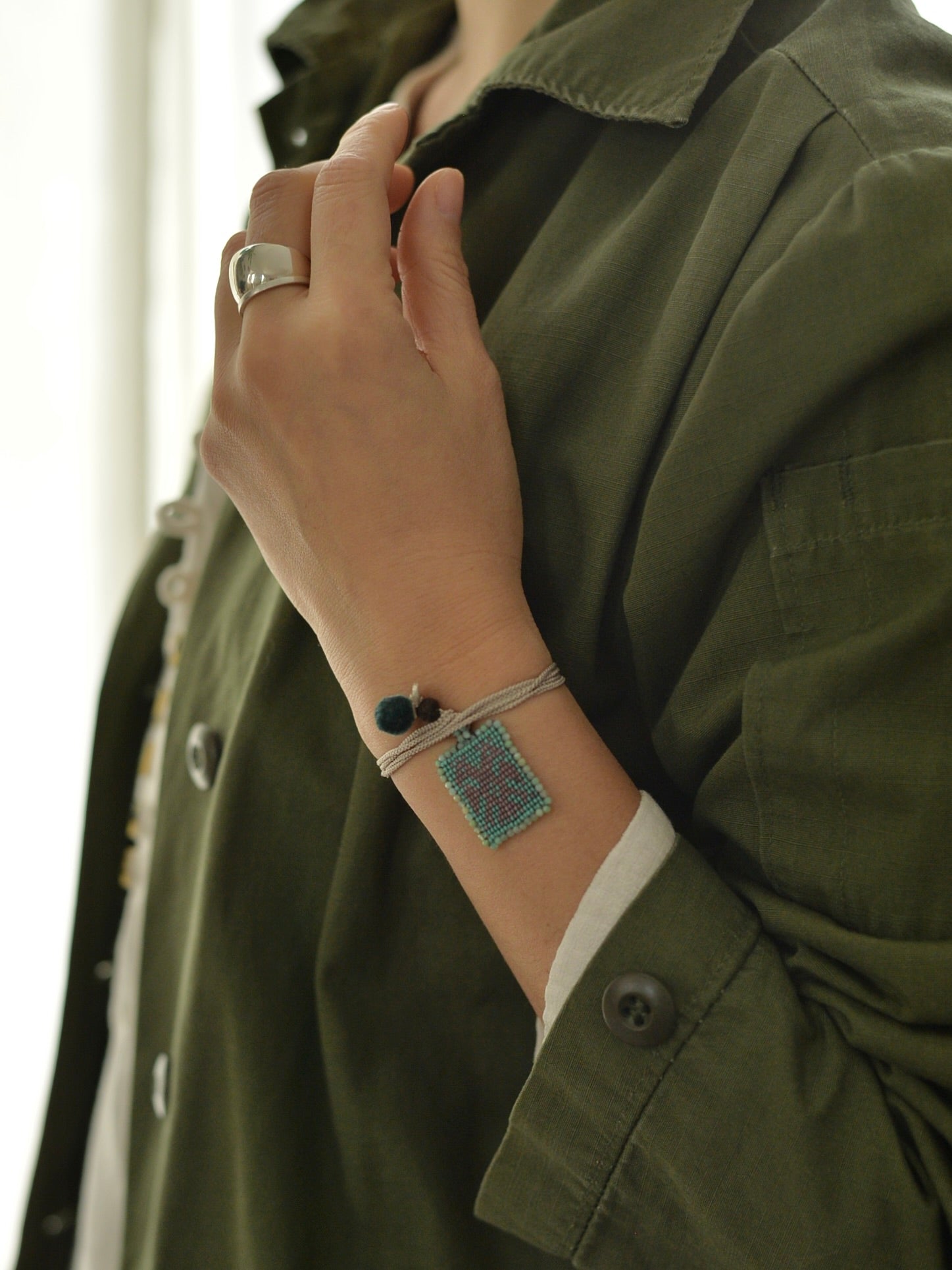 エメラルド ビーズ刺繍 3way ネックレス