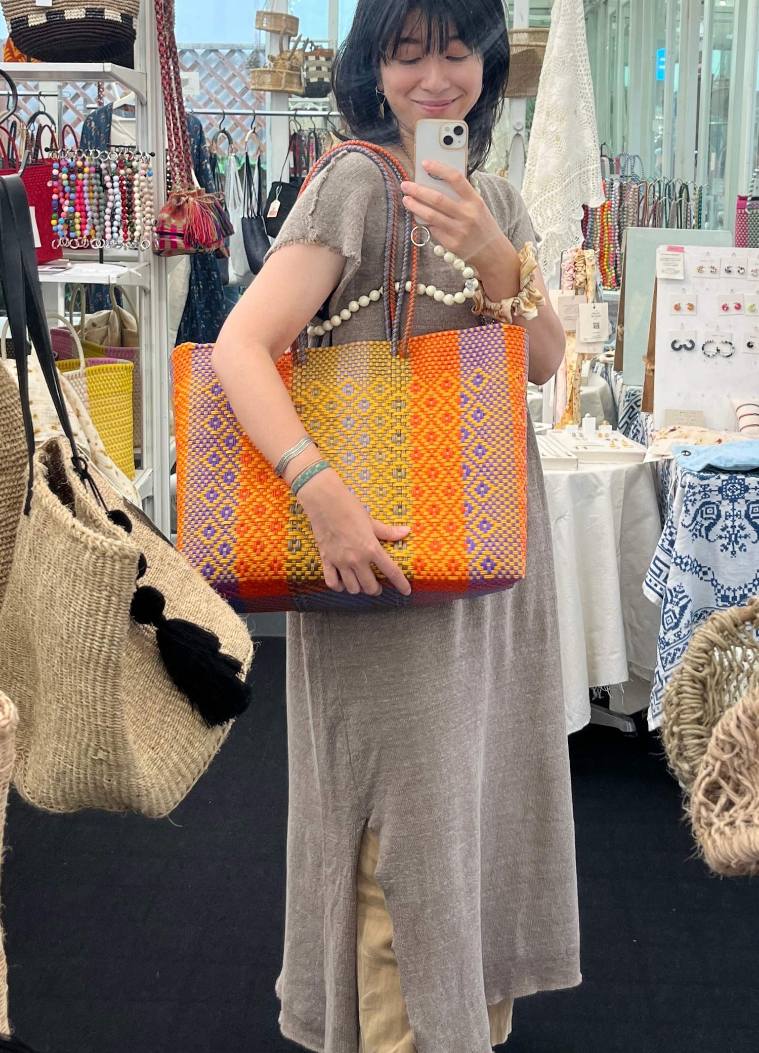 【残り1点】メキシコ メルカドバッグ XL ロングハンドル