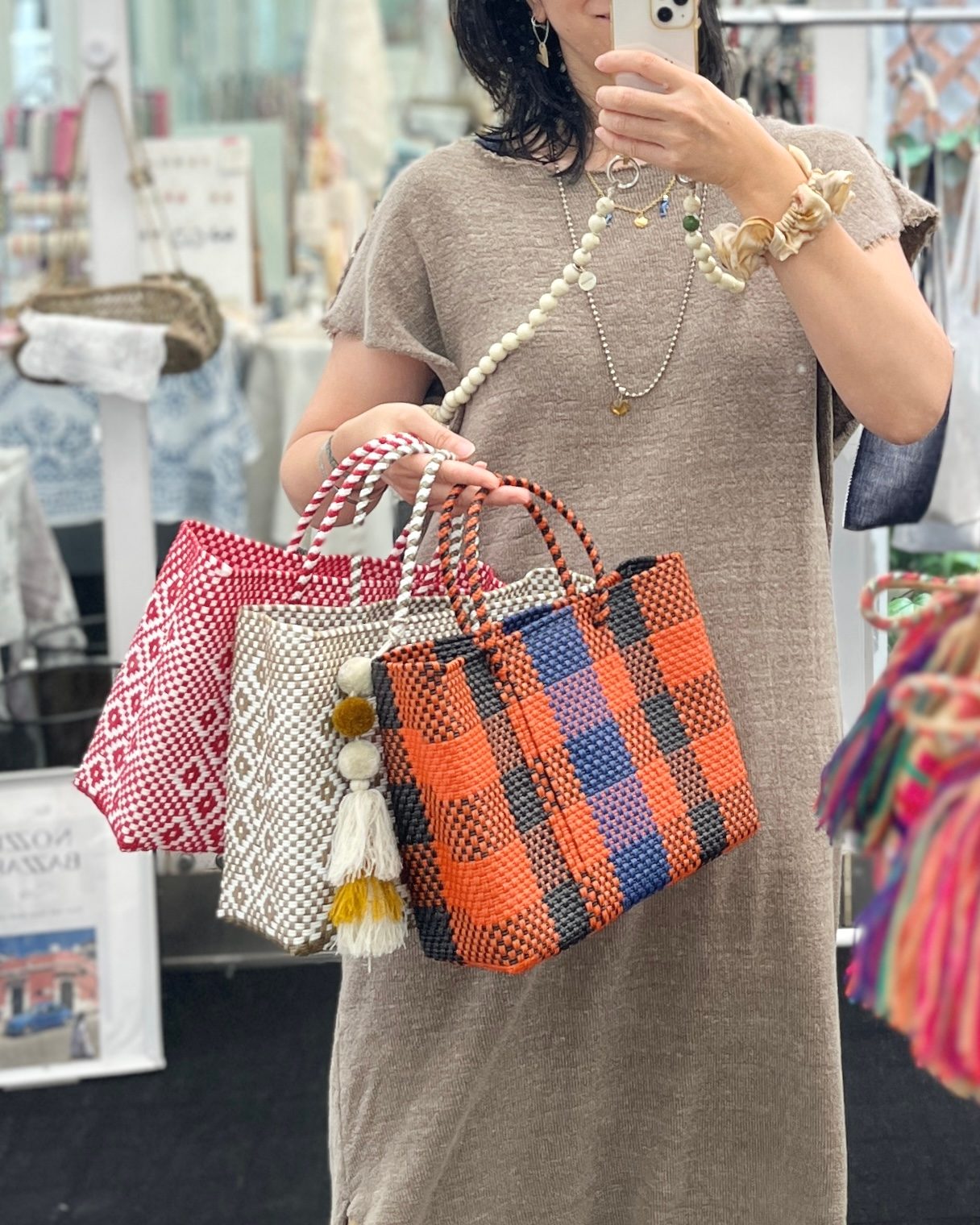 メキシコ メルカドバッグ S ゴールド×ホワイト