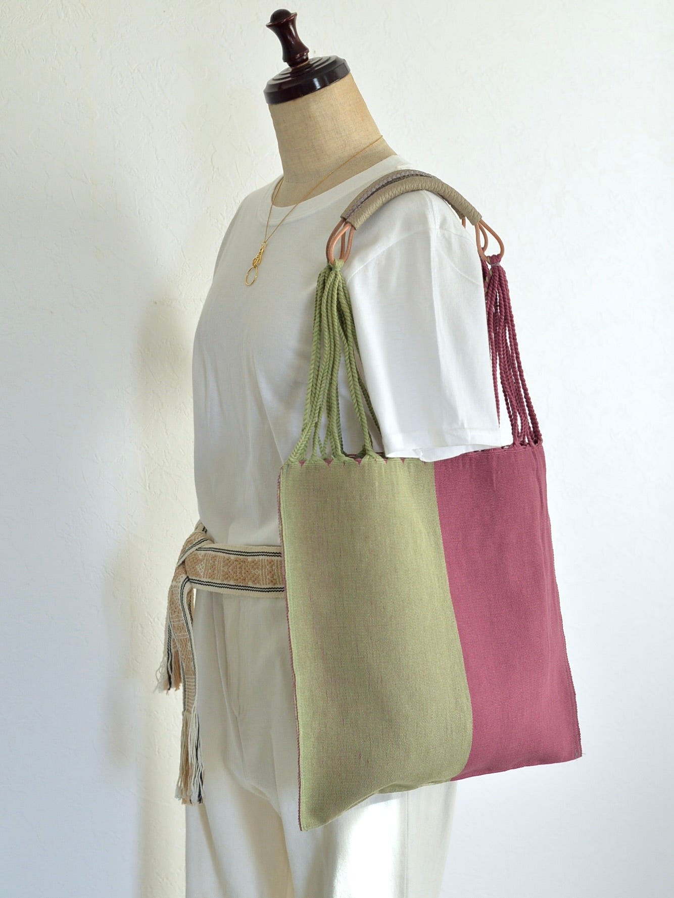 メキシコ ハンモックバッグ ツートン レザーハンドル