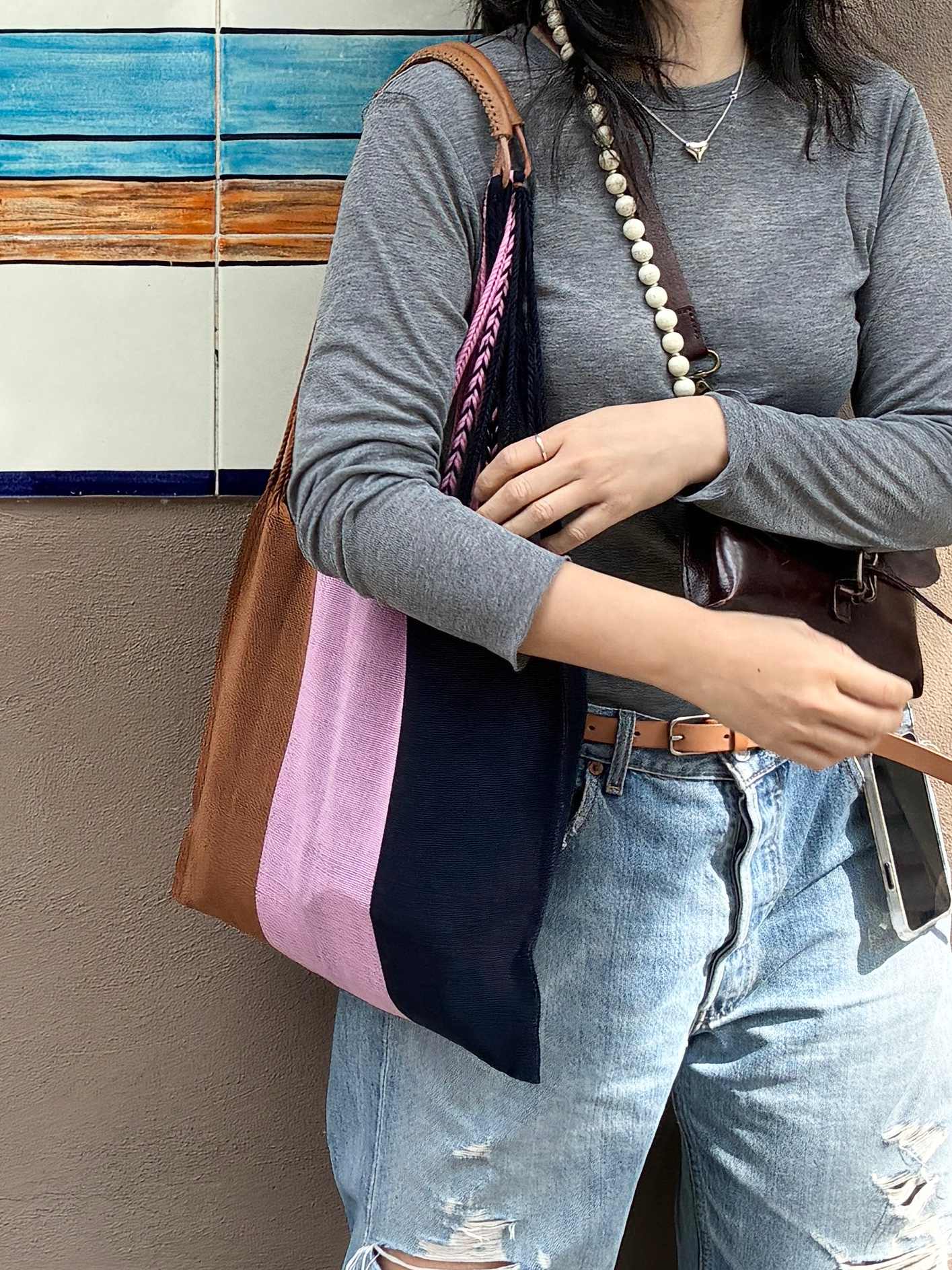 メキシコ ハンモックバッグ レザーハンドル