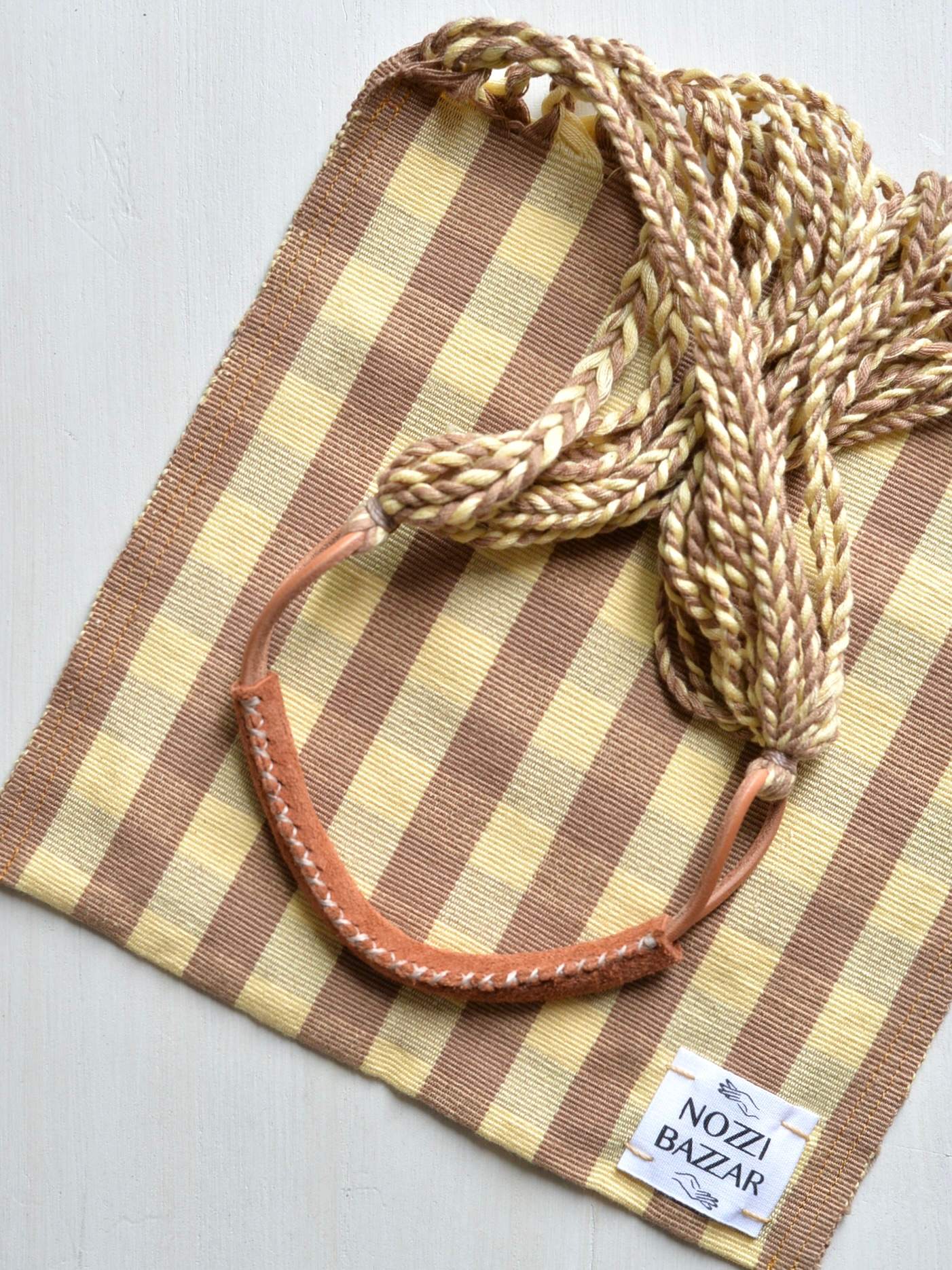 【残り1点】メキシコ ハンモックバッグ レザーハンドル S【BEIGE BROWN】