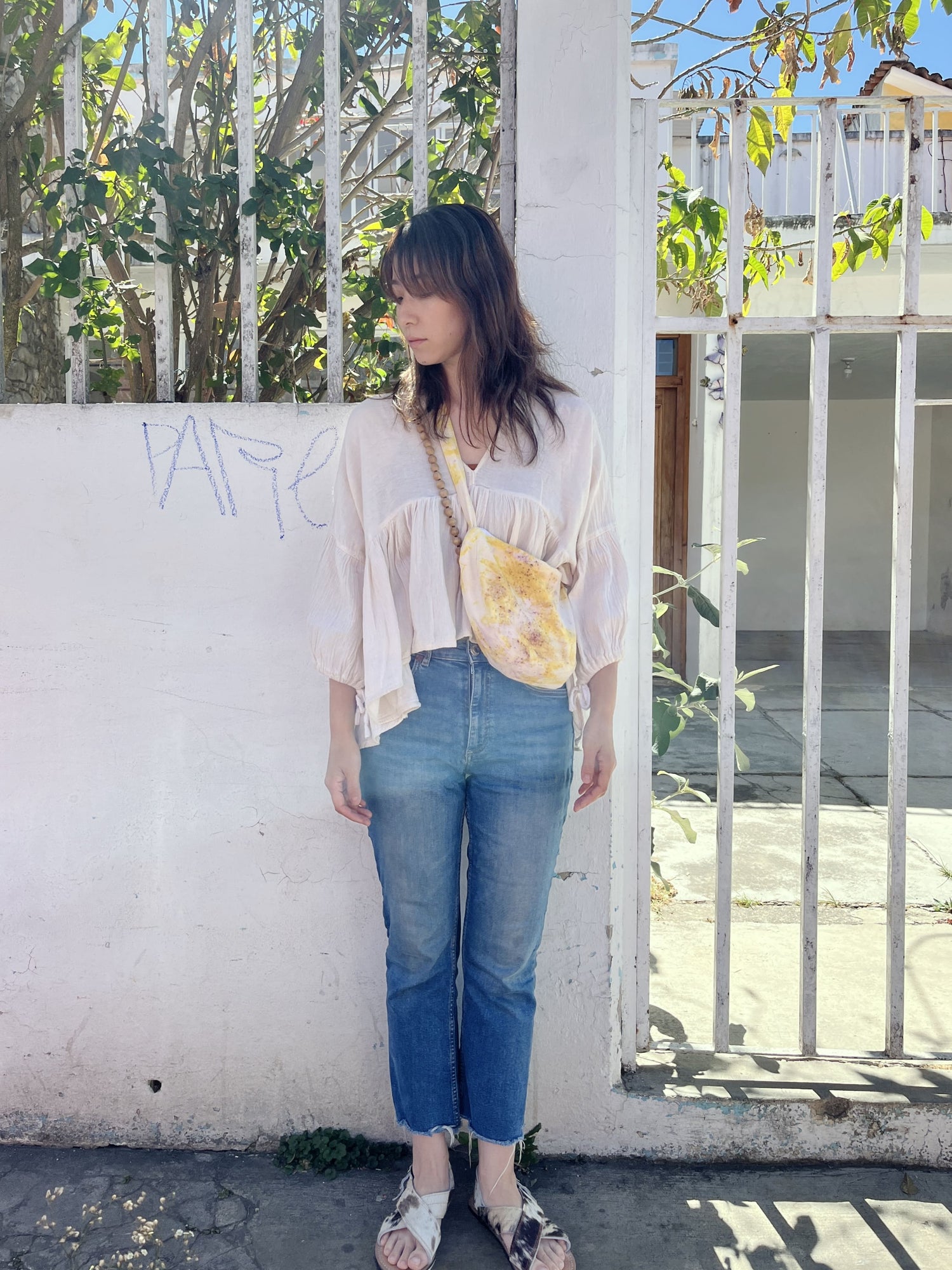 メキシコ 天然染め ボタニカルダイ ラウンドミニショルダーバッグ