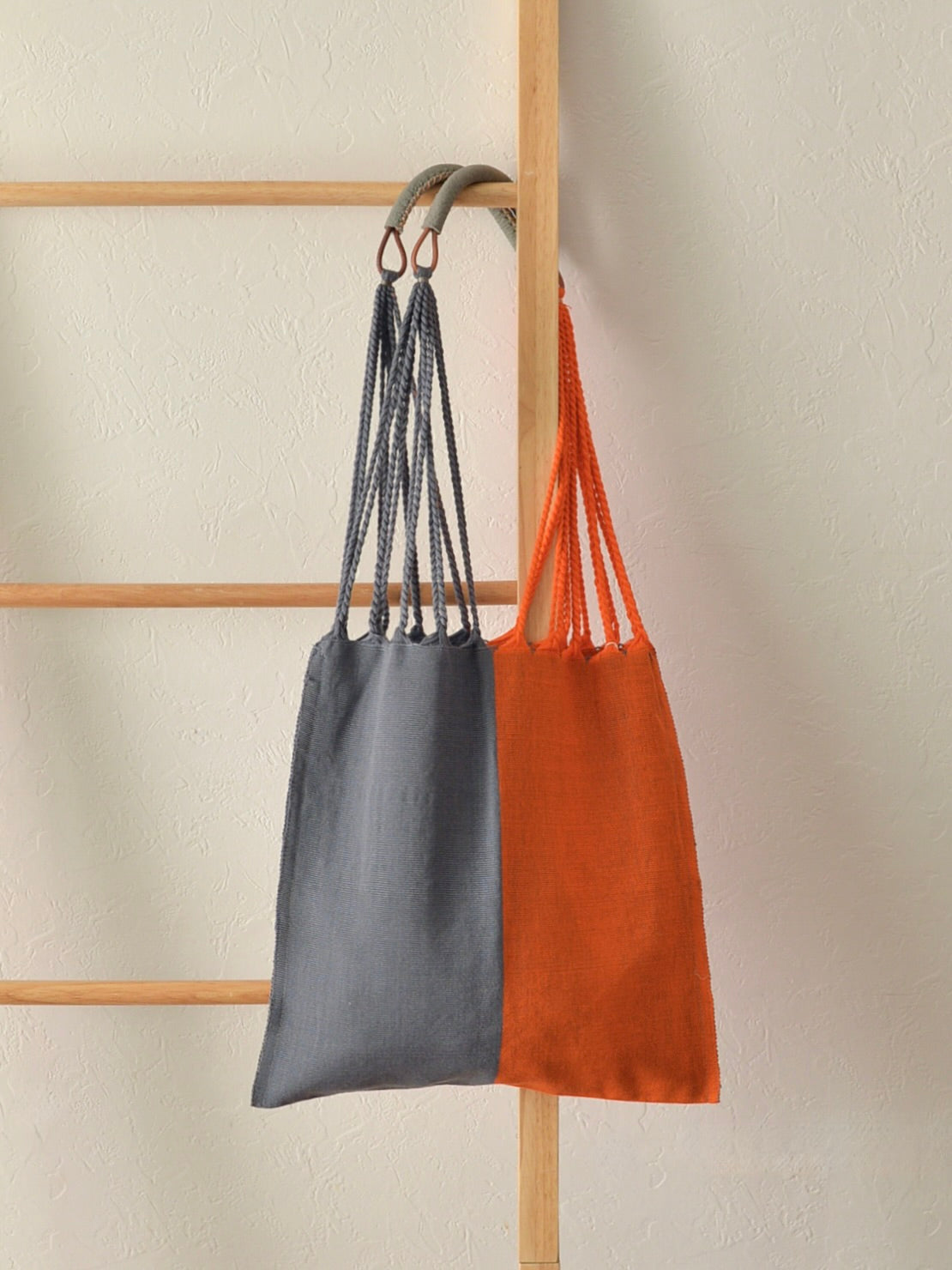 メキシコ ハンモックバッグ レザーハンドル ツートン グレー×オレンジ