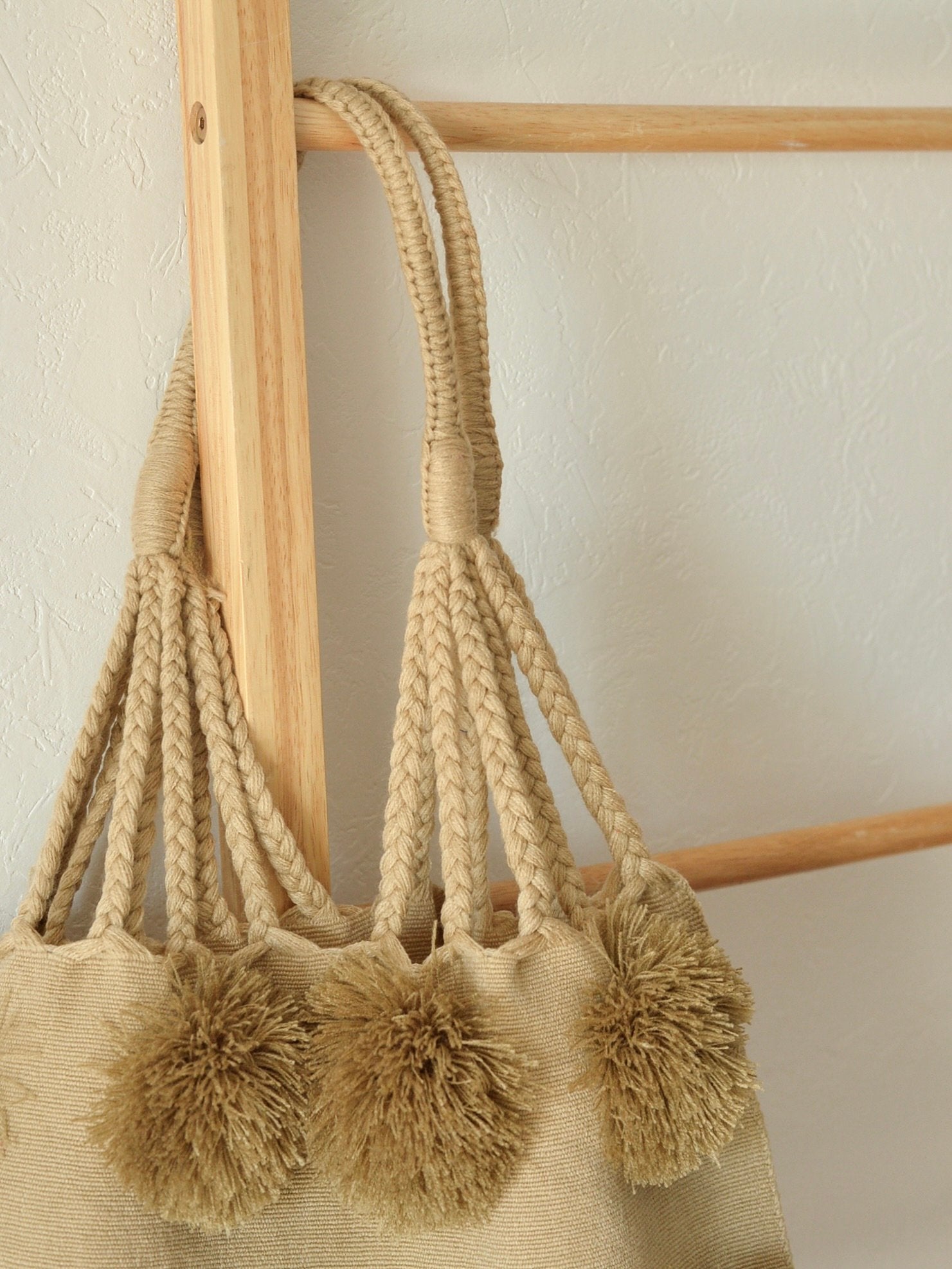 メキシコ コットン ポンポン ハンモックバッグ Camel