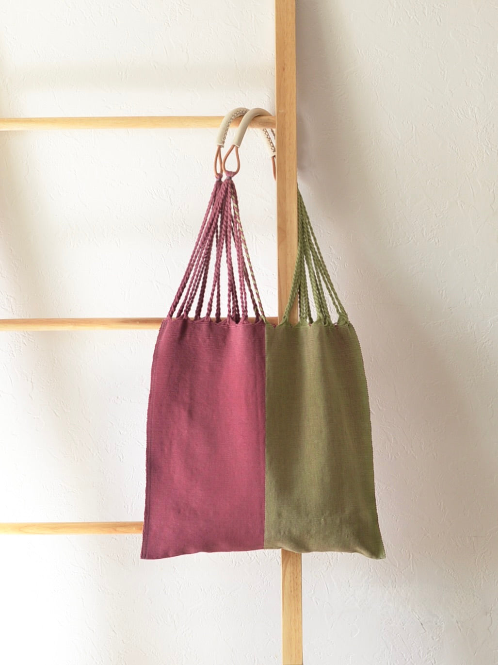 メキシコ ハンモックバッグ ツートン レザーハンドル