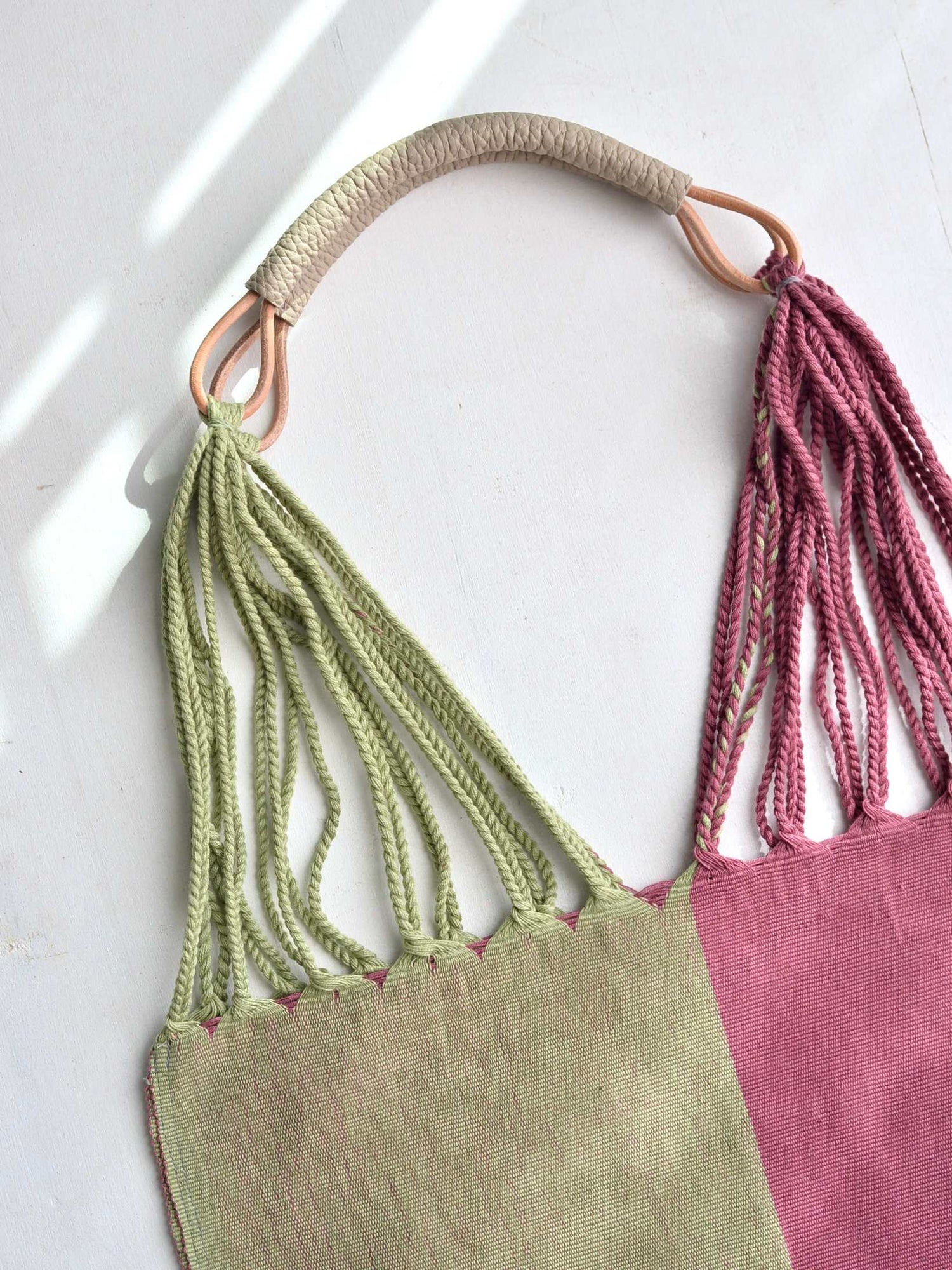 メキシコ ハンモックバッグ ツートン レザーハンドル