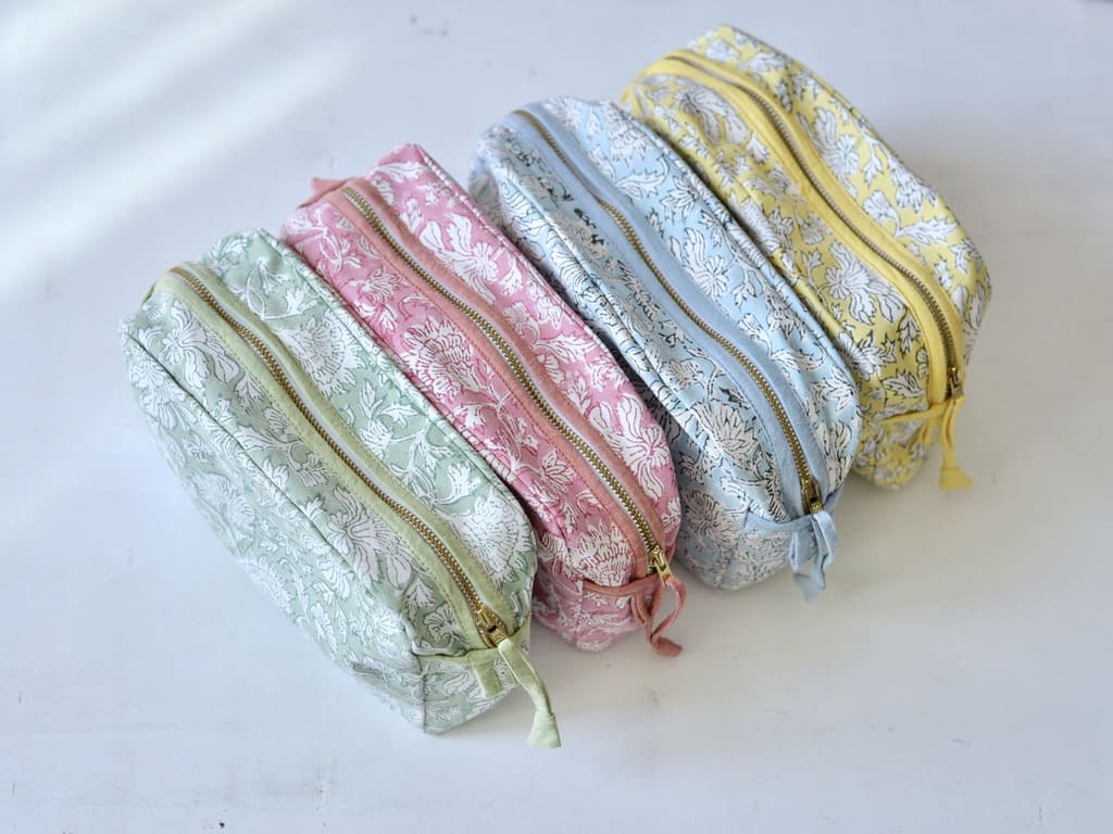 ブロックプリント コットンポーチ BIG