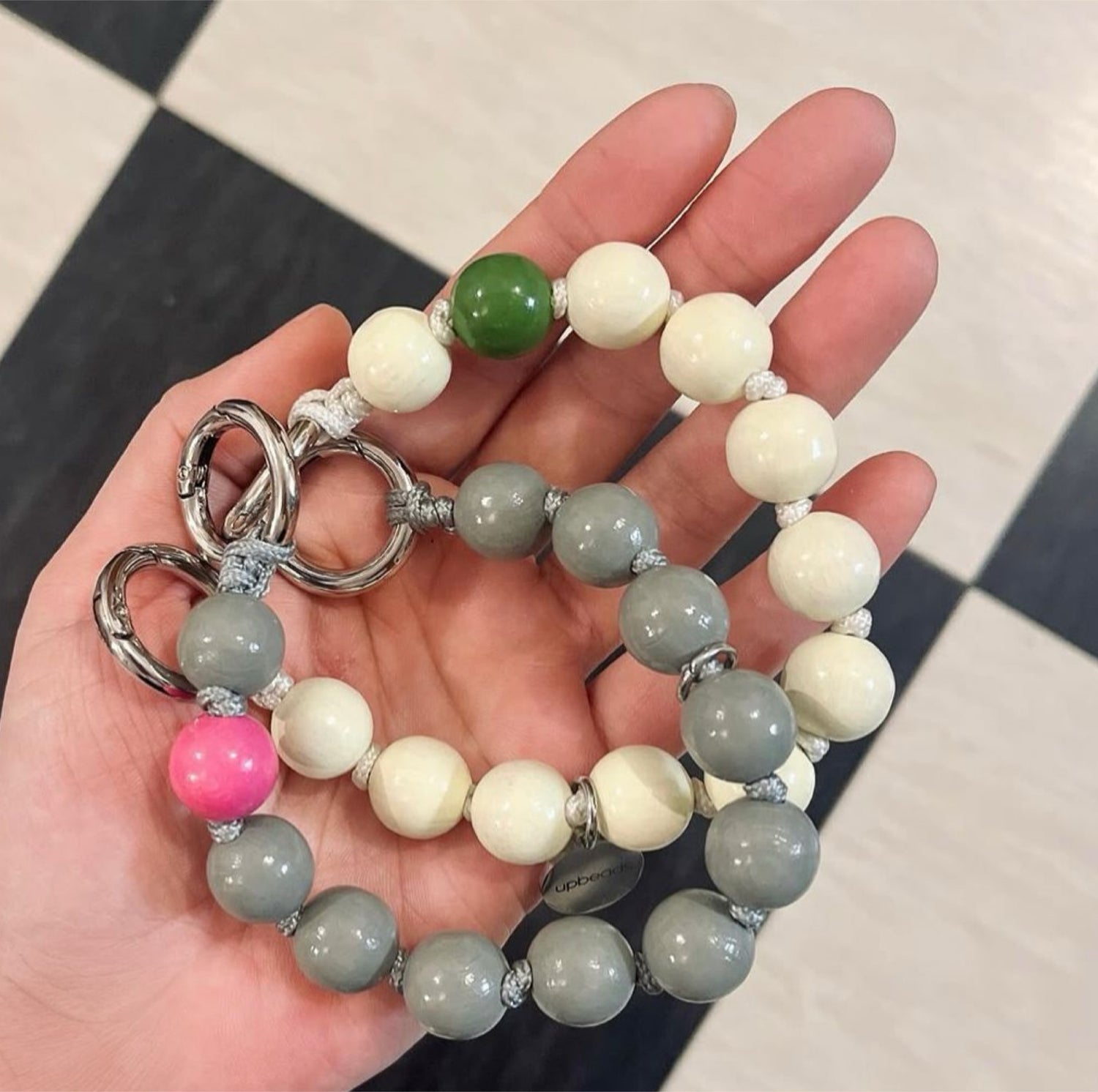 【7月中旬頃発送予定】upbeads アップビーズ スマホストラップ MINI【グレー×ピンク】別注カラー