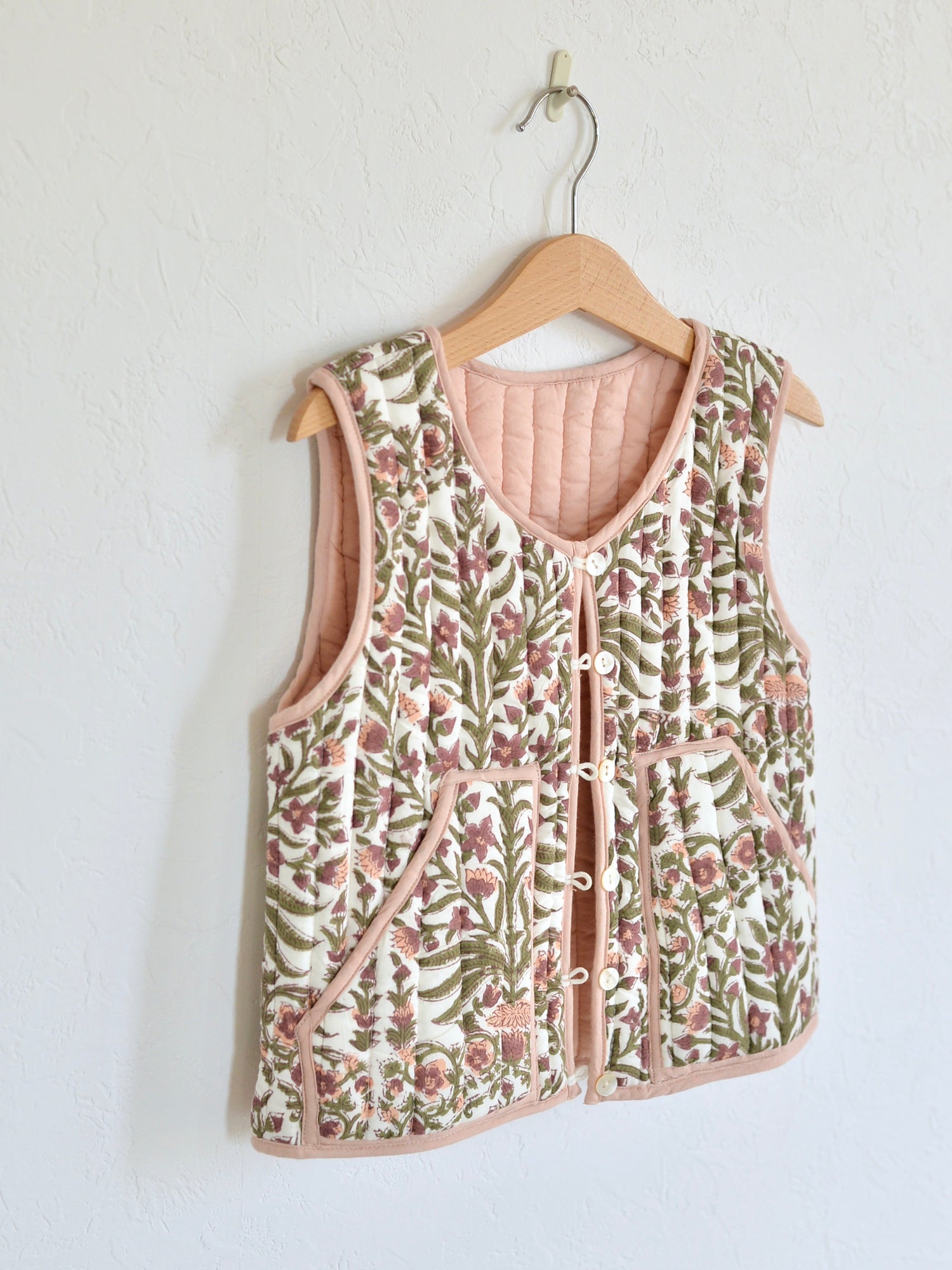 Kids リバーシブル キルティング ベスト ピンク