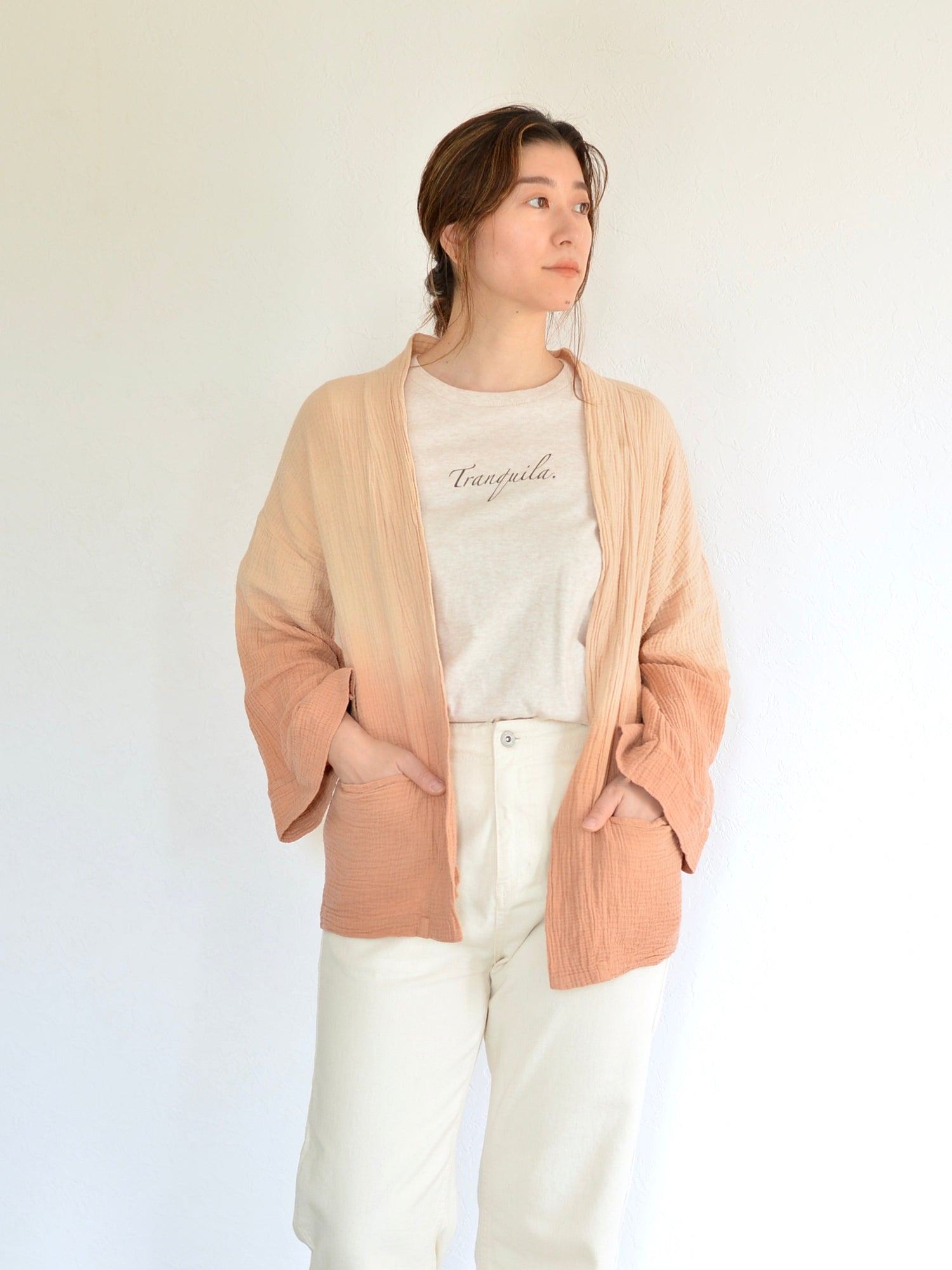 茜染めのグラデーション ガーゼ カーディガン