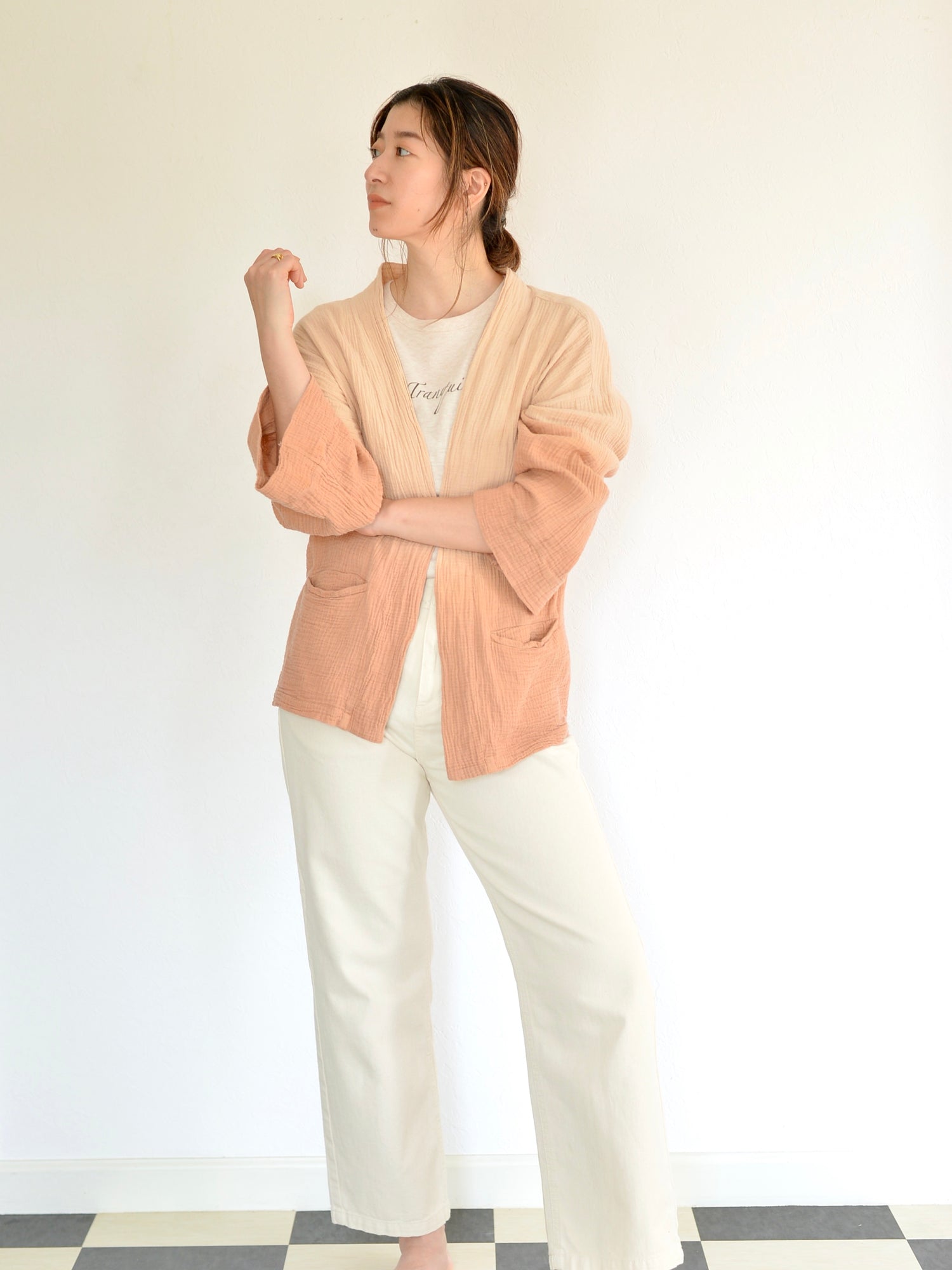 茜染めのグラデーション ガーゼ カーディガン