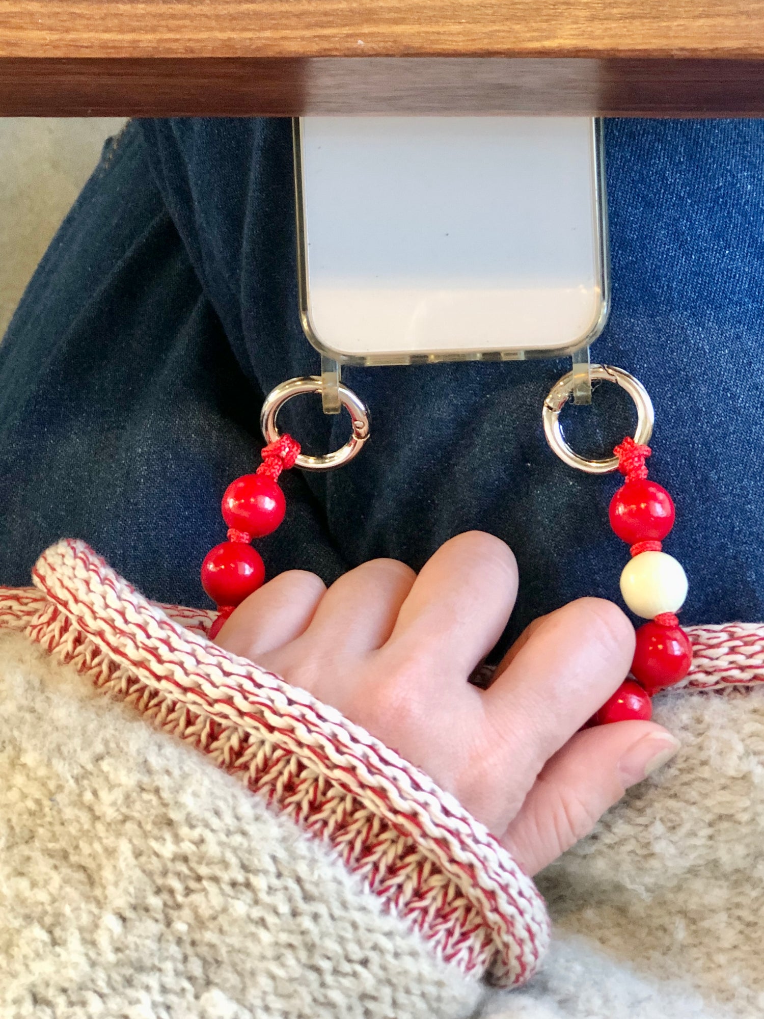 upbeads アップビーズ スマホストラップ MINI【レッド×ホワイト】