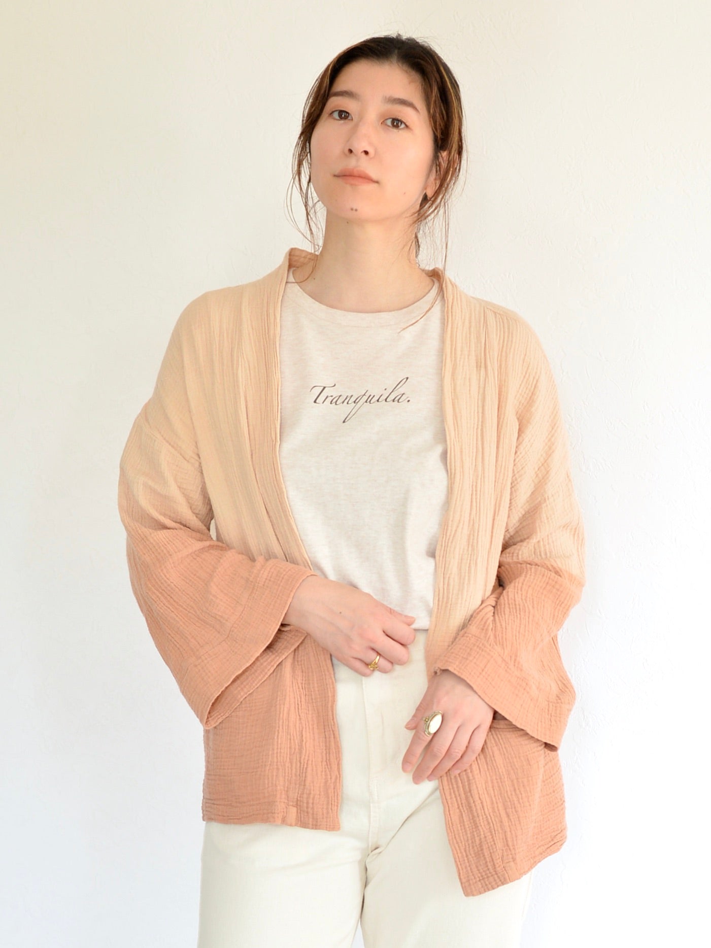 茜染めのグラデーション ガーゼ カーディガン