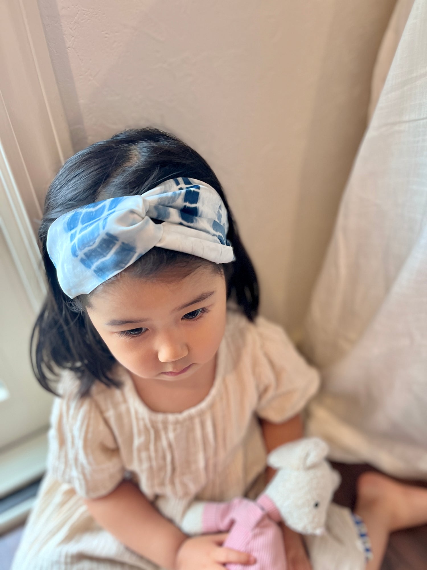 ボタニカルダイ クロスヘアバンド キッズ 藍染め【ヴィーガンシルク】