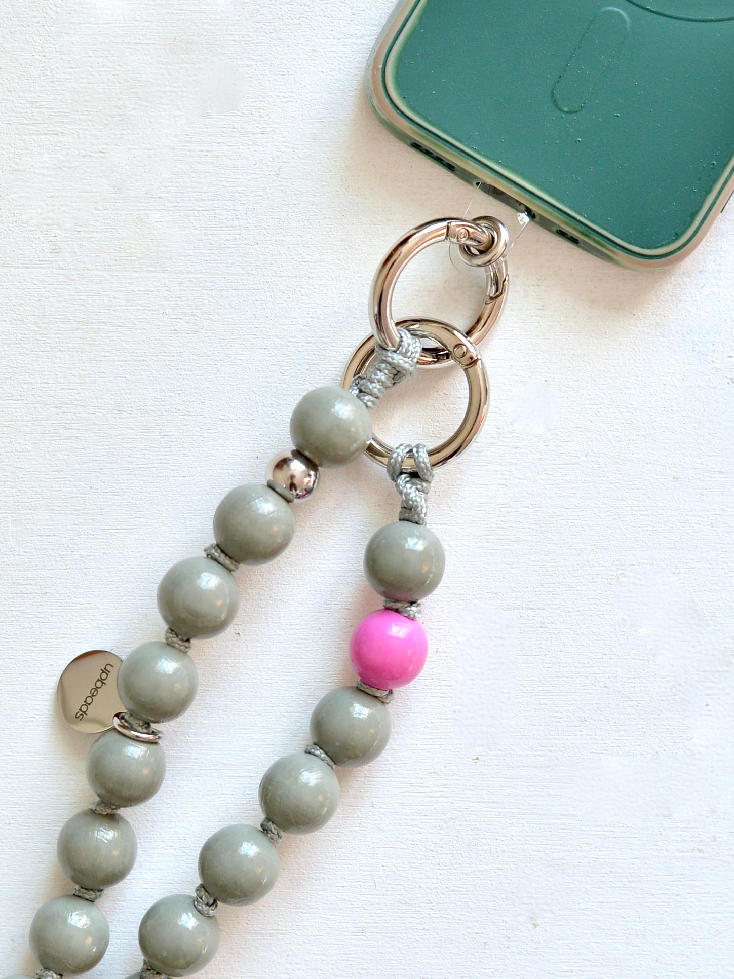 upbeads アップビーズスマホショルダー 携帯ストラップ 【グレー×ピンク】別注カラー