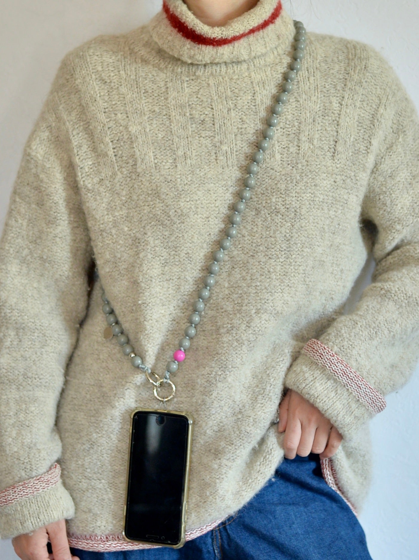 upbeads アップビーズスマホショルダー 携帯ストラップ 【グレー×ピンク】別注カラー