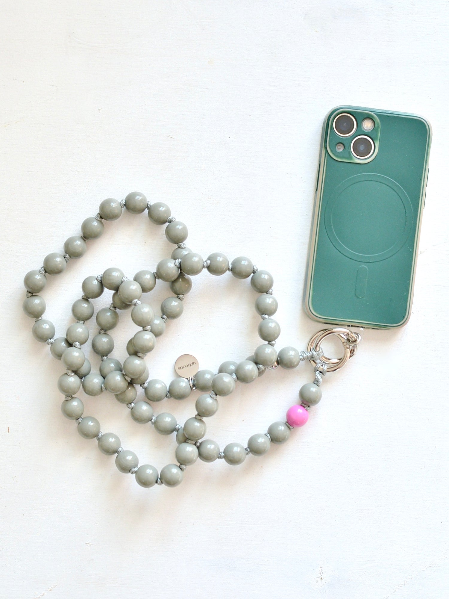 upbeads アップビーズスマホショルダー 携帯ストラップ 【グレー×ピンク】別注カラー