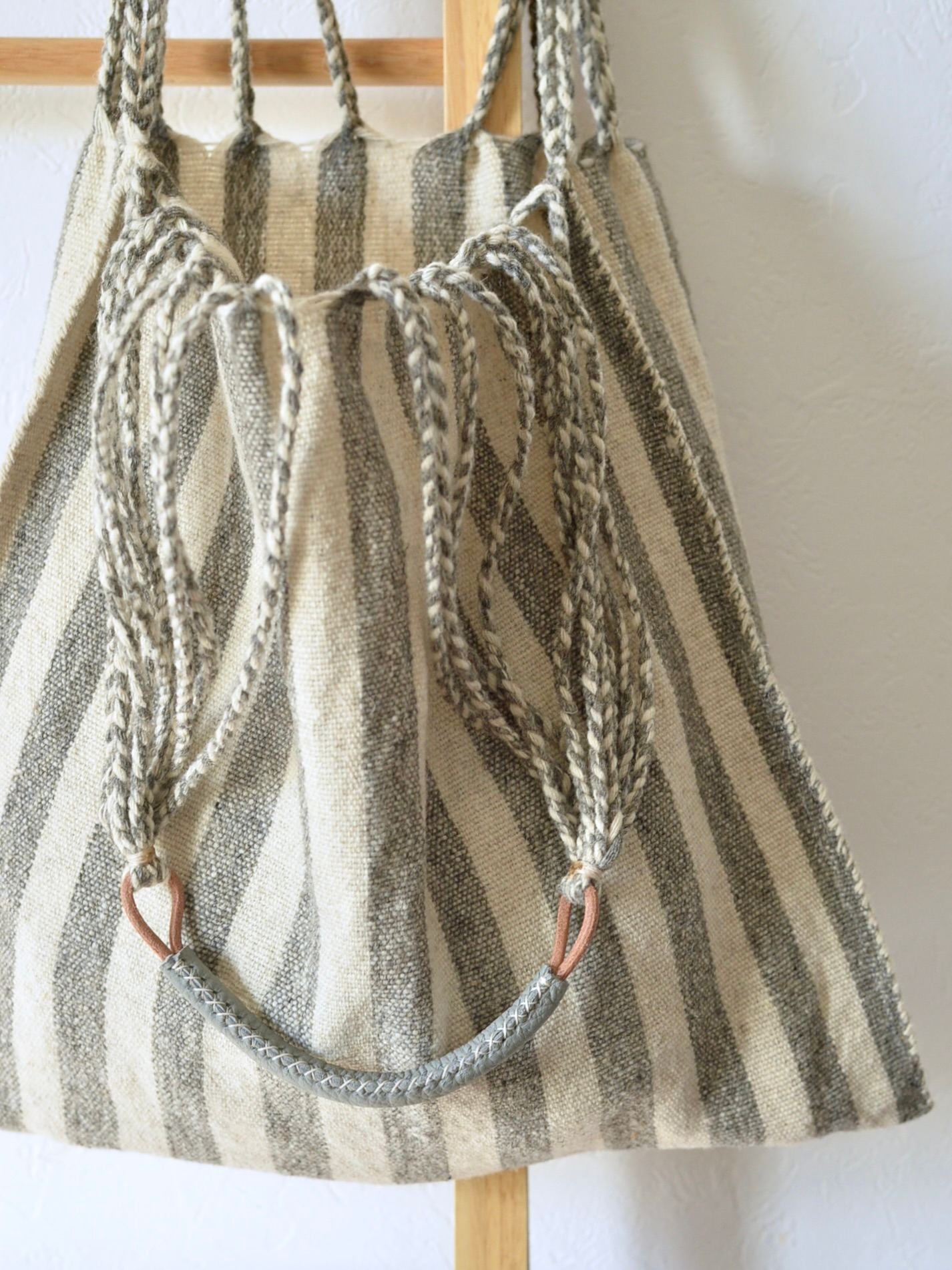 メキシコ ウール ハンモックバッグ レザーハンドル Gray