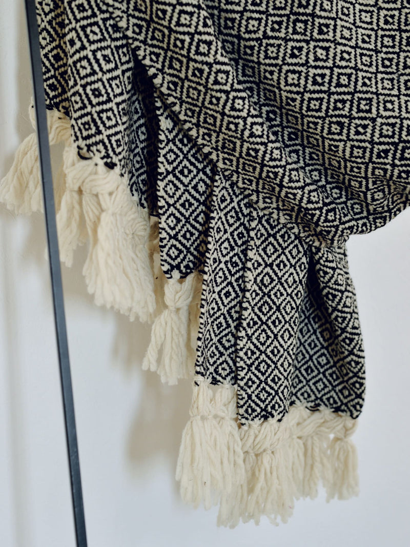 Mexican wool large shawl black 