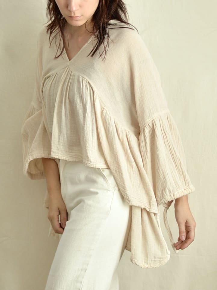 Mexican cotton gathered blouse Natural 