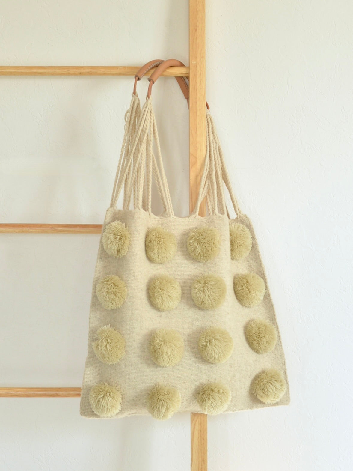 メキシコ ウール ハンモックバッグ レザーハンドル ポンポン