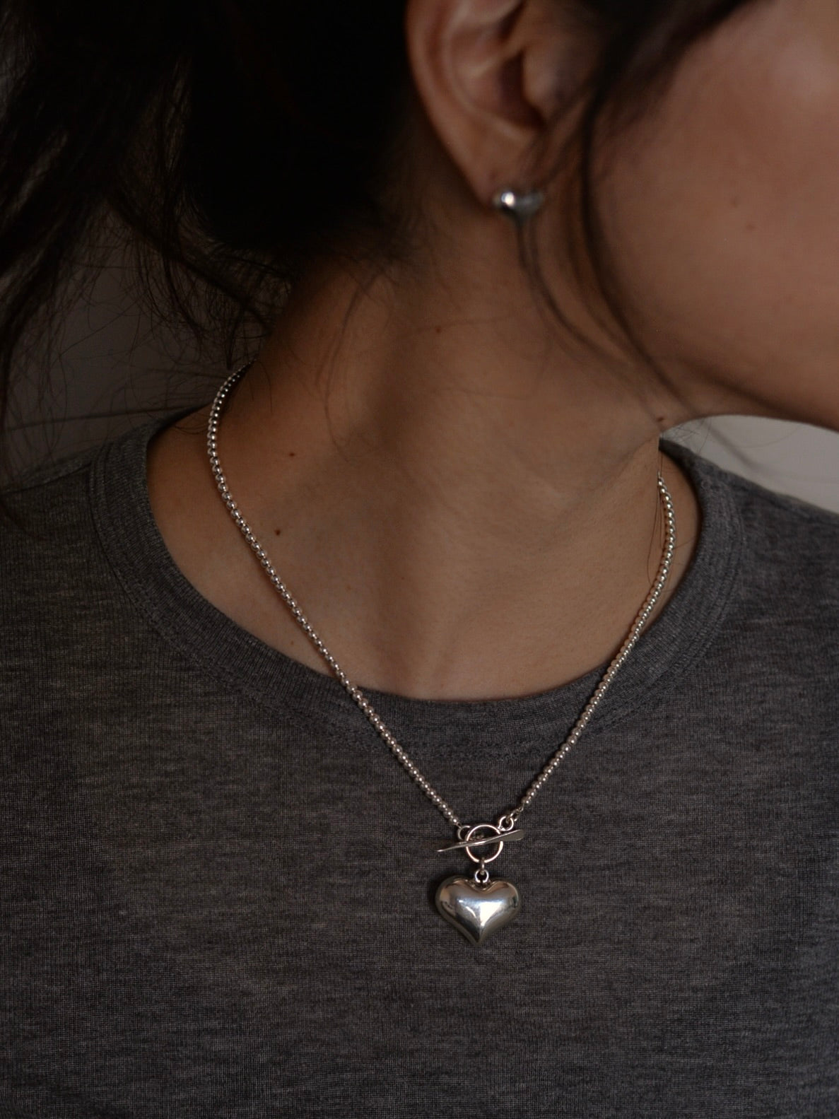 【1/22頃発送予定】Mexican Silver925 3mmボールビーズ ハートネックレス