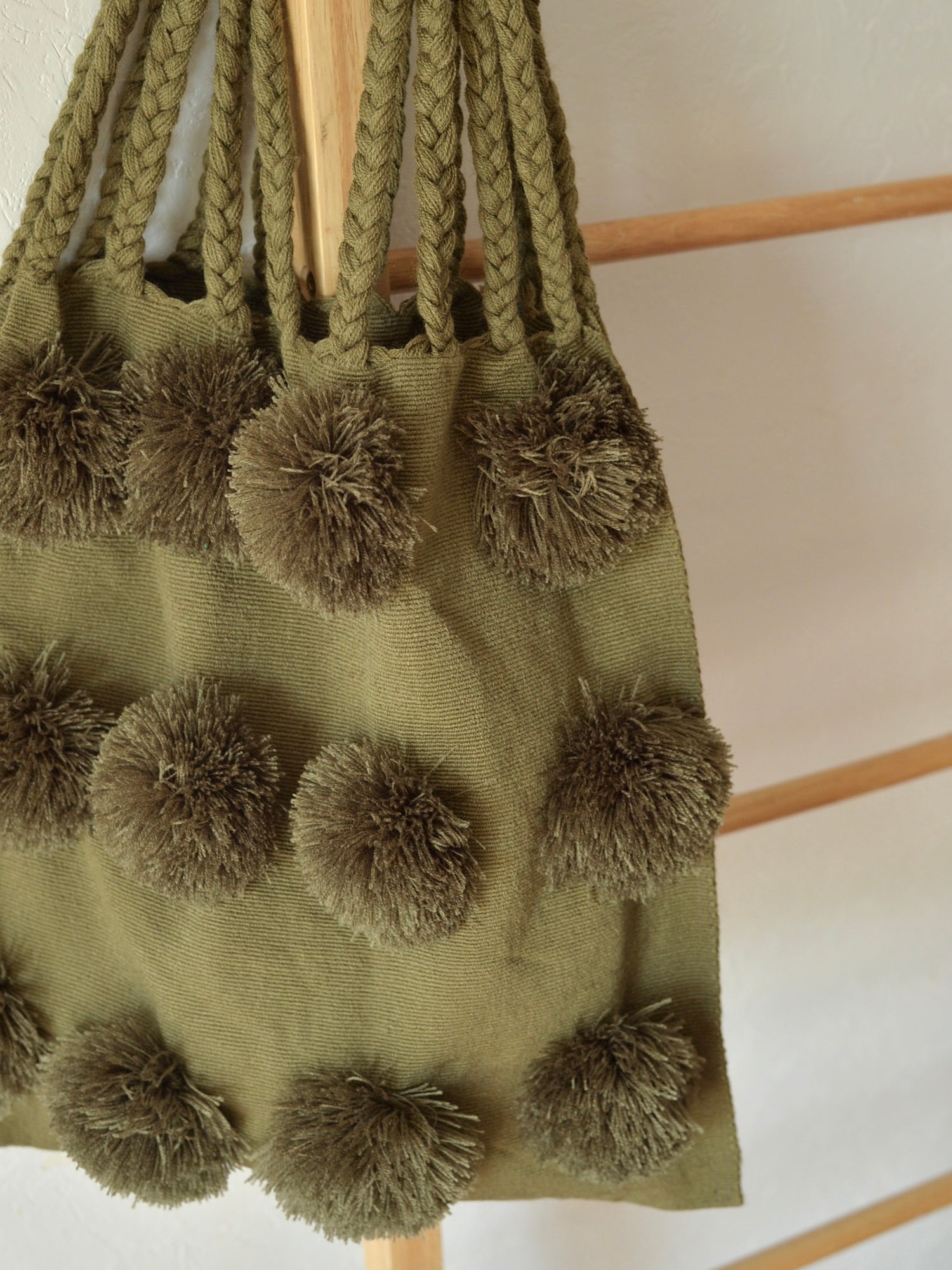 メキシコ コットン ポンポン ハンモックバッグ Khaki