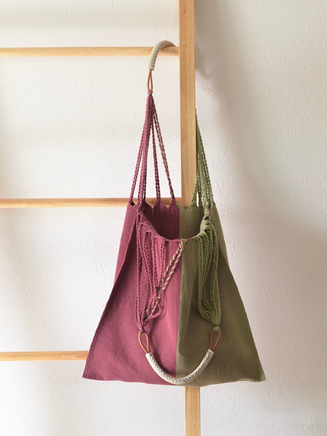 メキシコ ハンモックバッグ  ツートン レザーハンドル