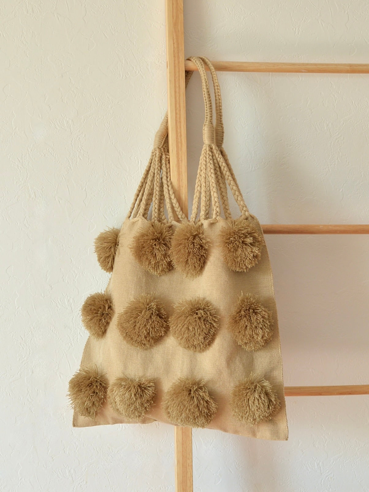 メキシコ コットン ポンポン ハンモックバッグ Camel