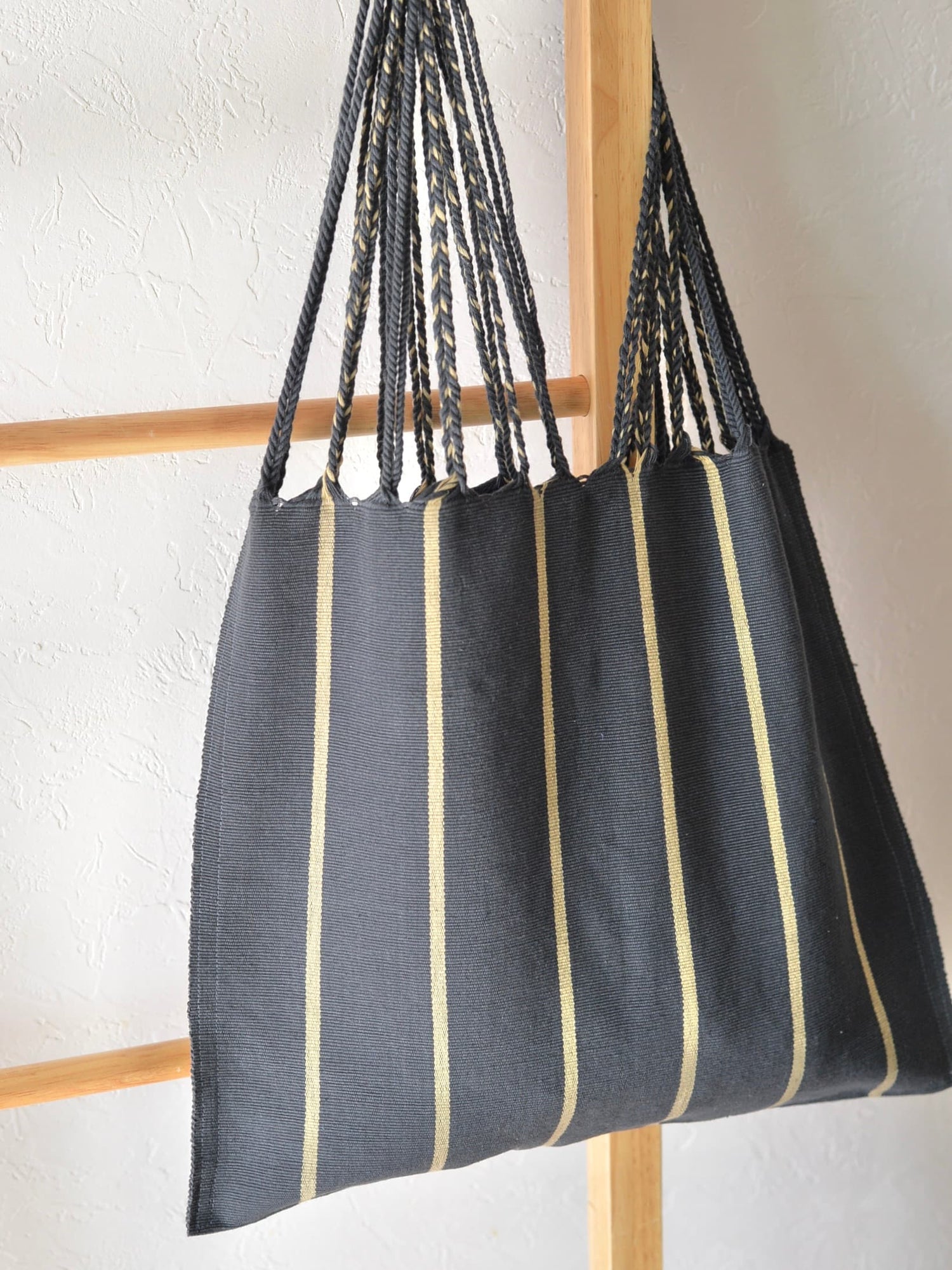 メキシコ ハンモックバッグ ブルーグレー レザーハンドル