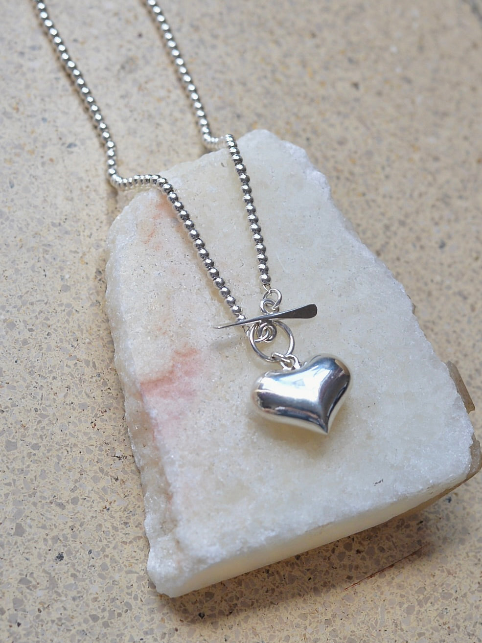 【1/22頃発送予定】Mexican Silver925 3mmボールビーズ ハートネックレス