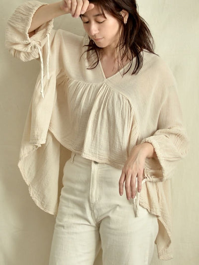 Mexican cotton gathered blouse Natural 