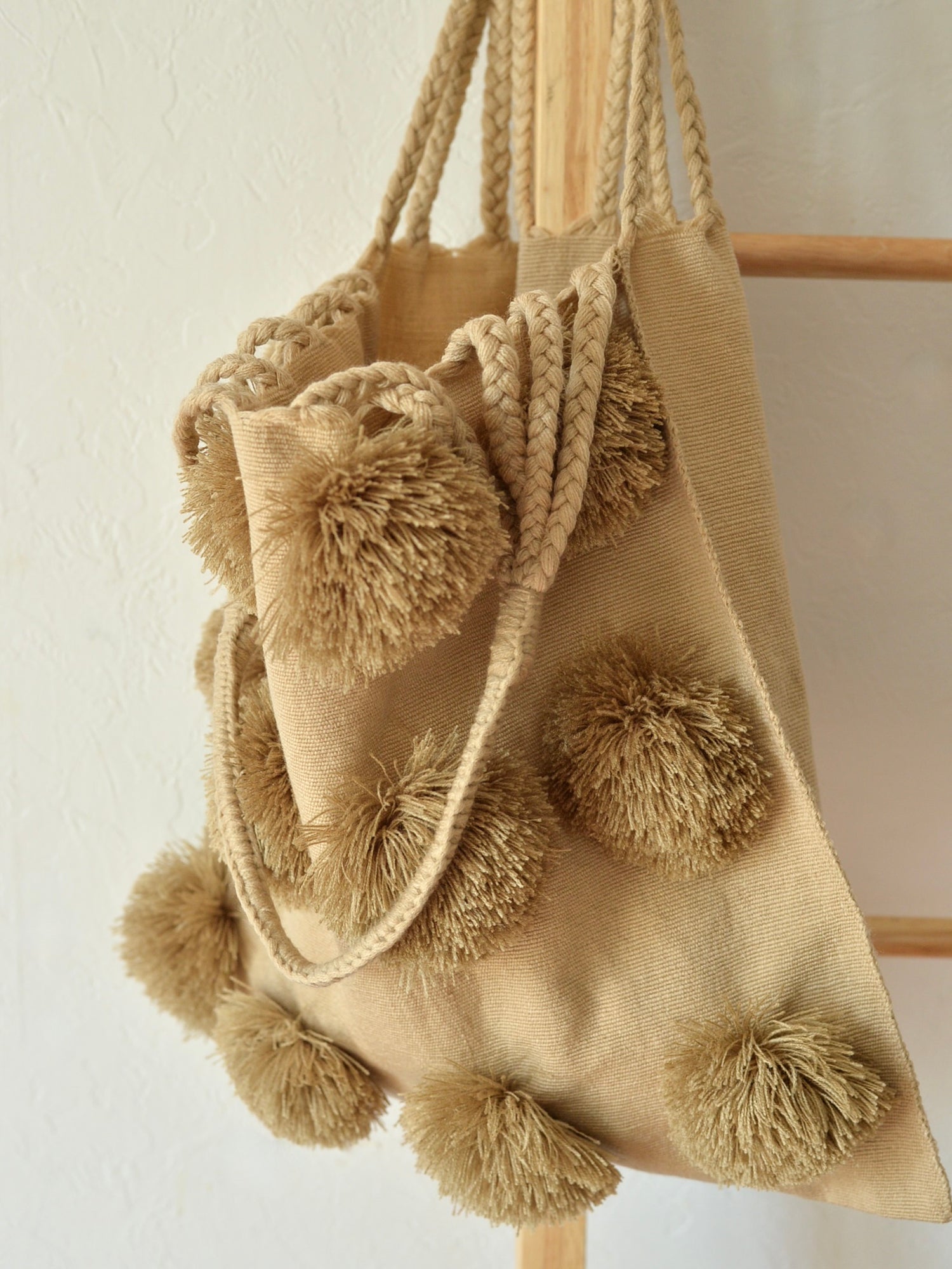 メキシコ コットン ポンポン ハンモックバッグ Camel