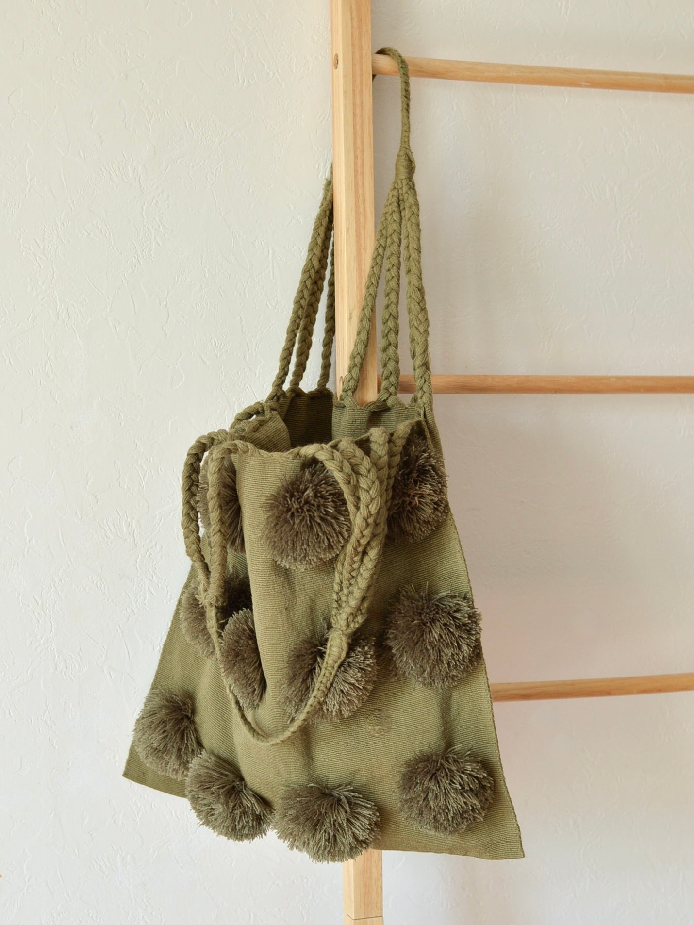 メキシコ コットン ポンポン ハンモックバッグ Khaki