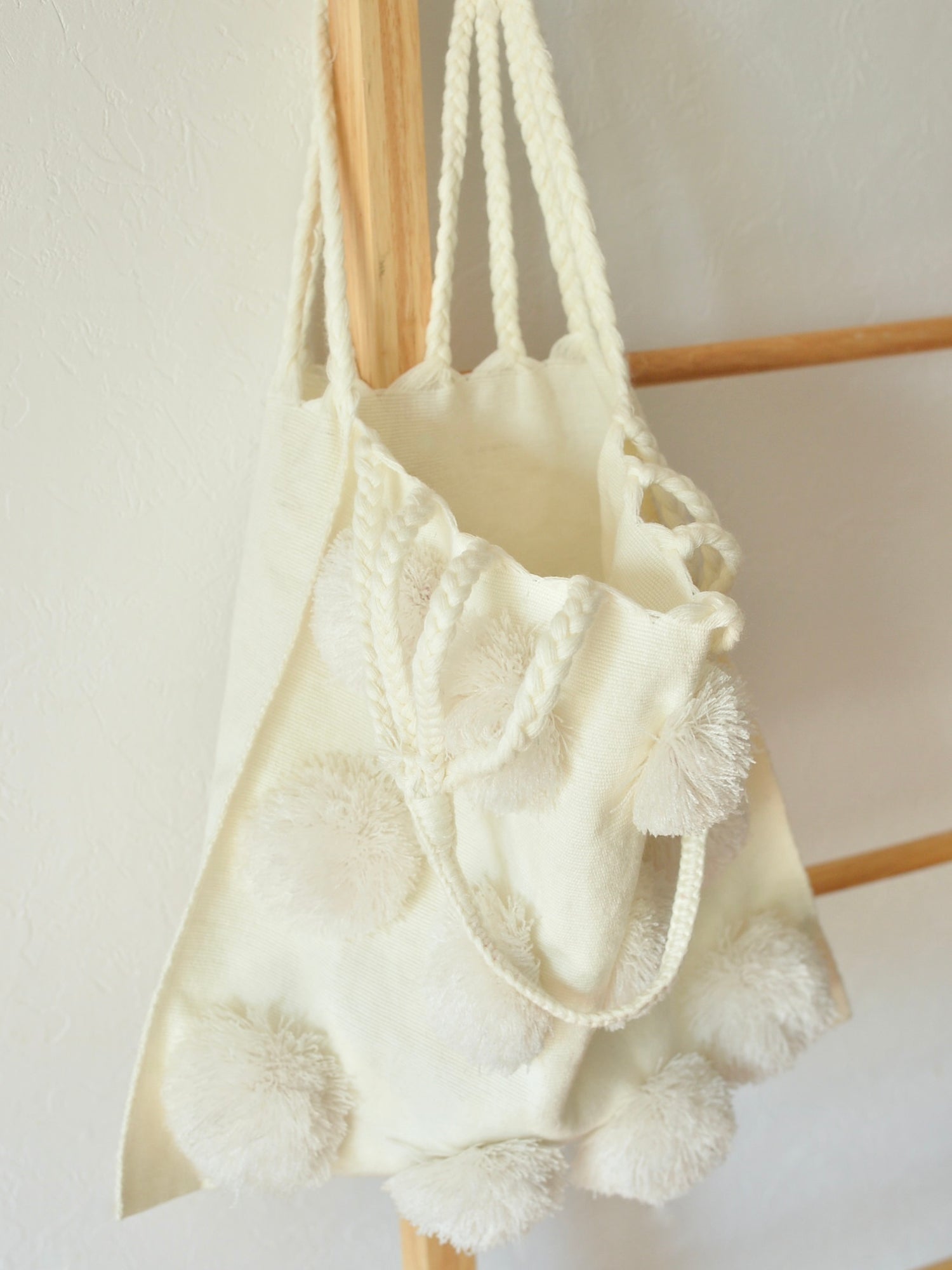 メキシコ コットン ポンポン ハンモックバッグ White