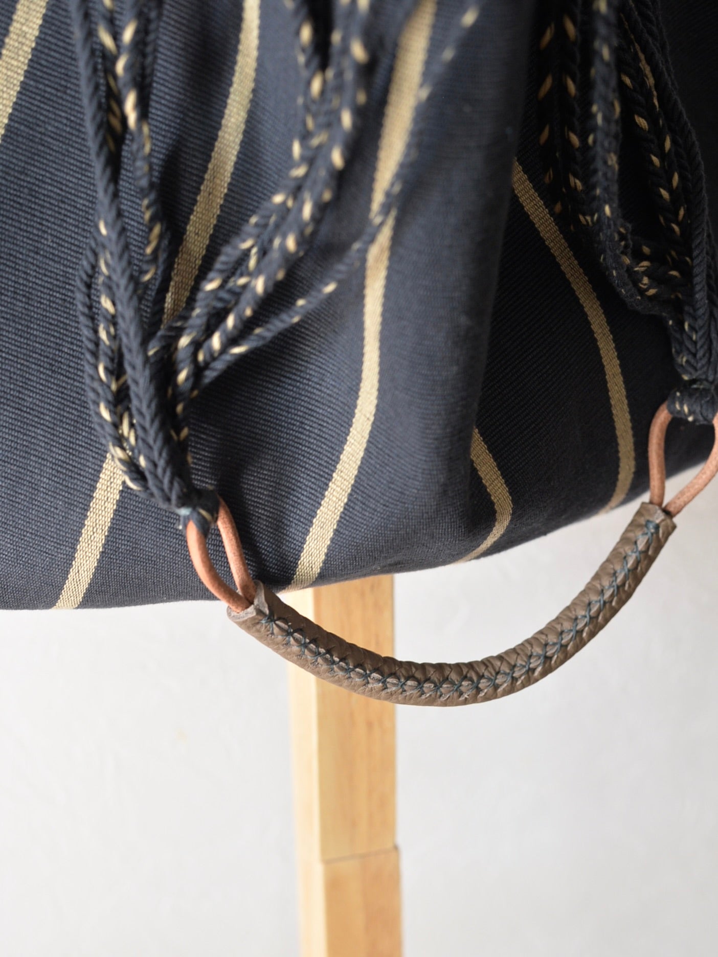 メキシコ ハンモックバッグ ブルーグレー レザーハンドル