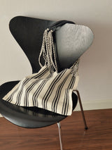 メキシコ ハンモックバッグ ホワイト ストライプ レザーハンドル