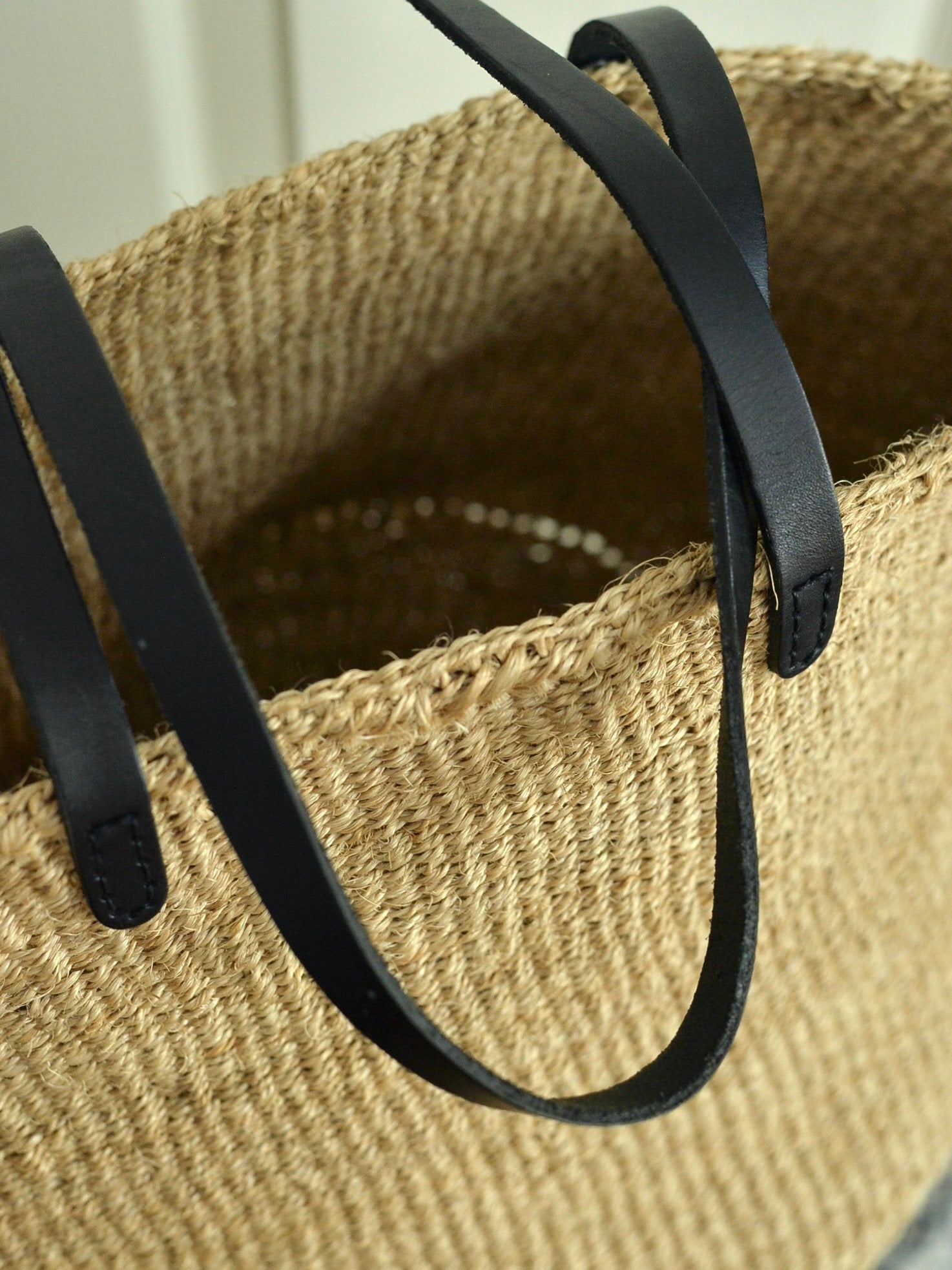 【残り1点】ケニア サイザルかごバッグ レザー ロングハンドル