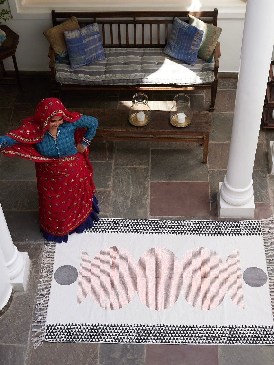 ハンドブロックプリント コットンラグ