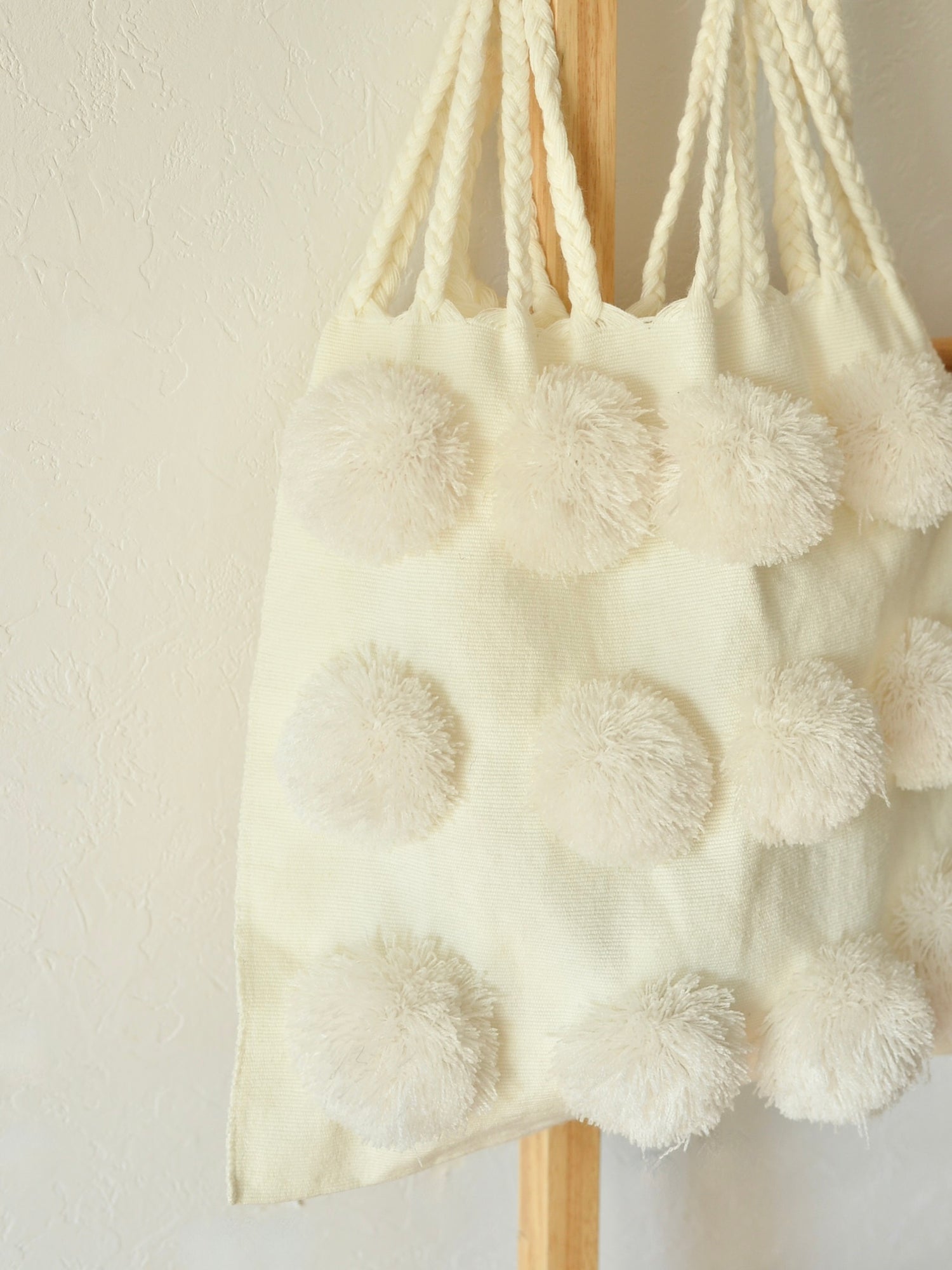 メキシコ コットン ポンポン ハンモックバッグ White