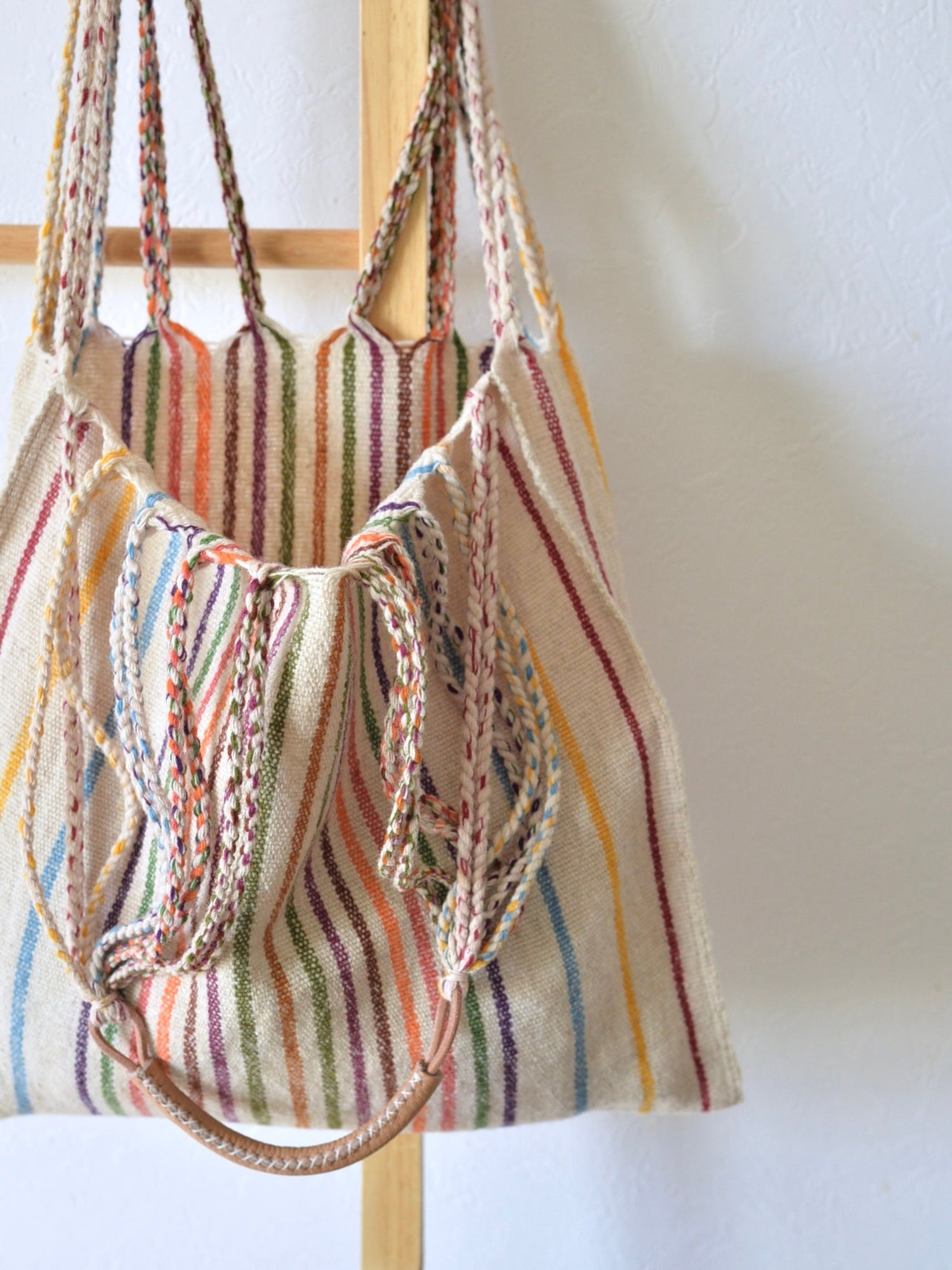 メキシコ ウール ハンモックバッグ レザーハンドル