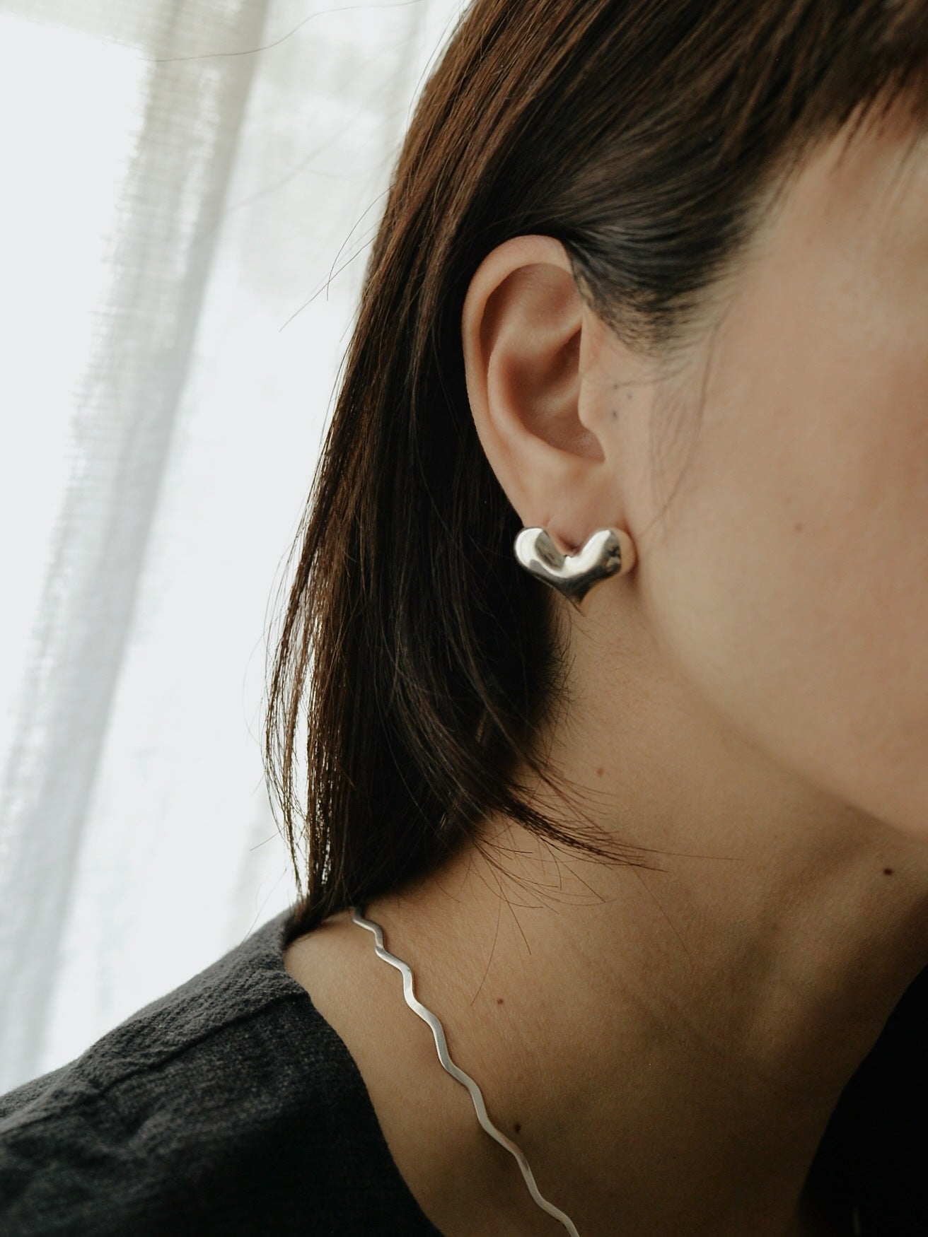 Mexican Silver925 ハートスタッドピアスM