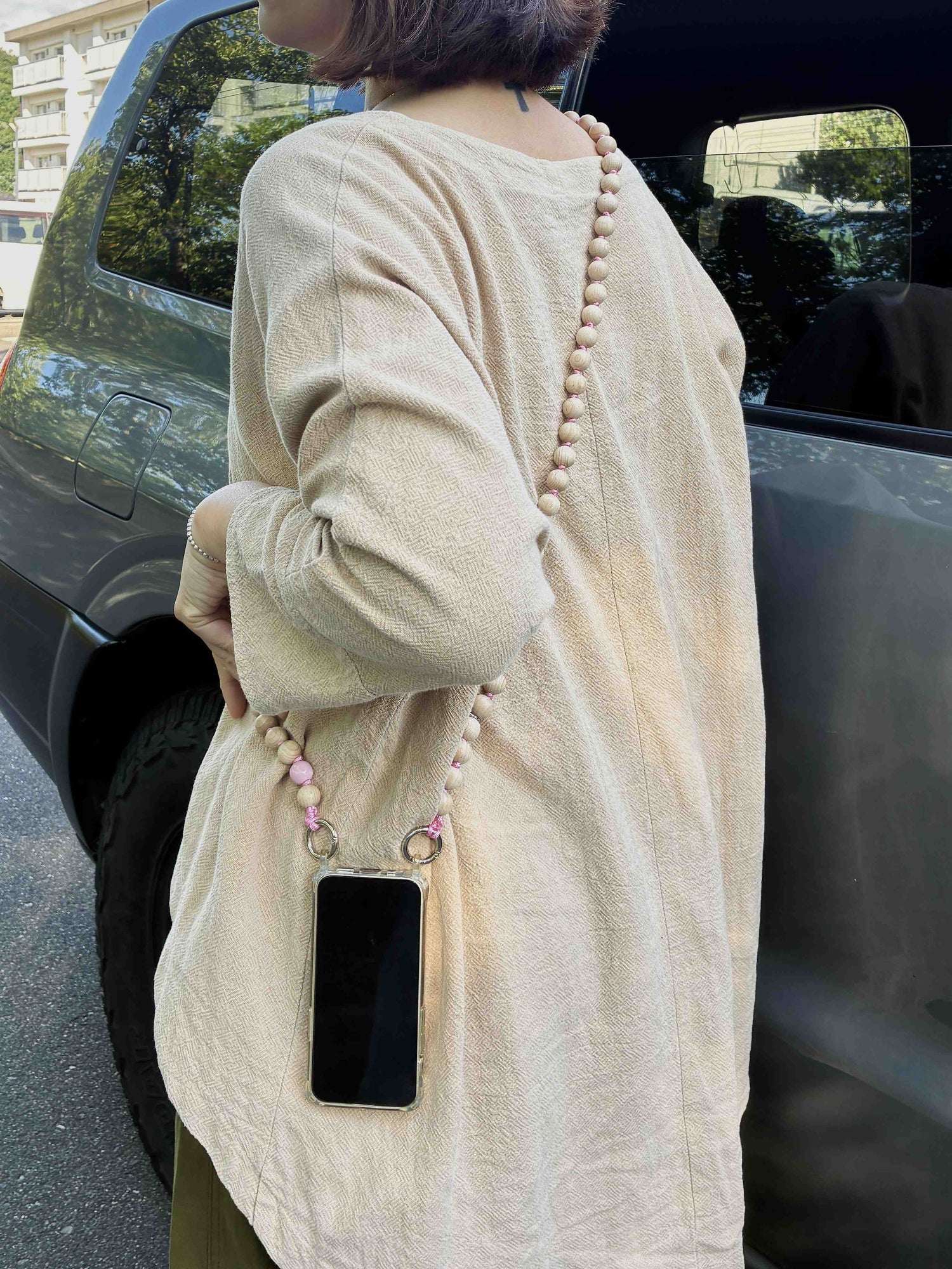 upbeads  アップビーズ スマホショルダー 携帯ストラップ  ウッドピンク