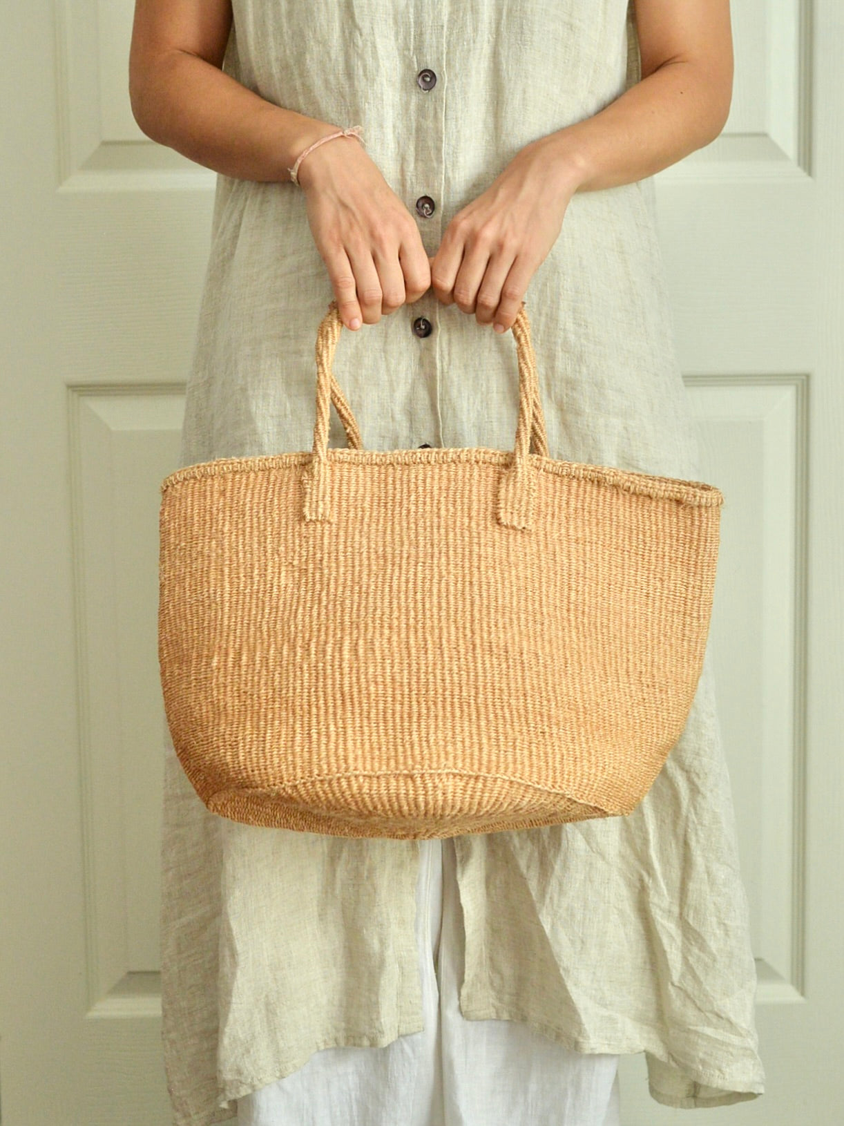 【残り1点】ケニア サイザルかごバッグ レザーハンドル