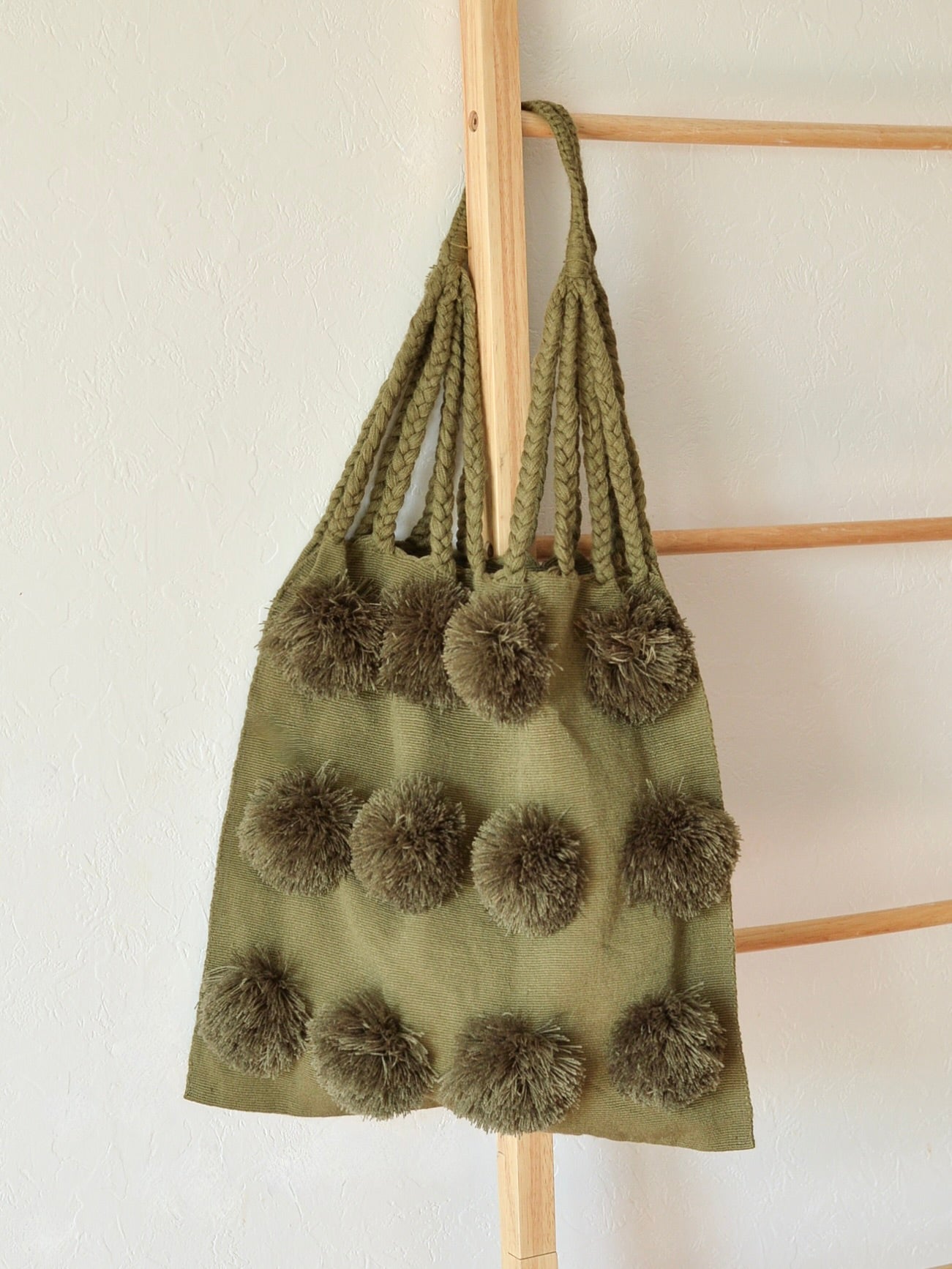 メキシコ コットン ポンポン ハンモックバッグ Khaki